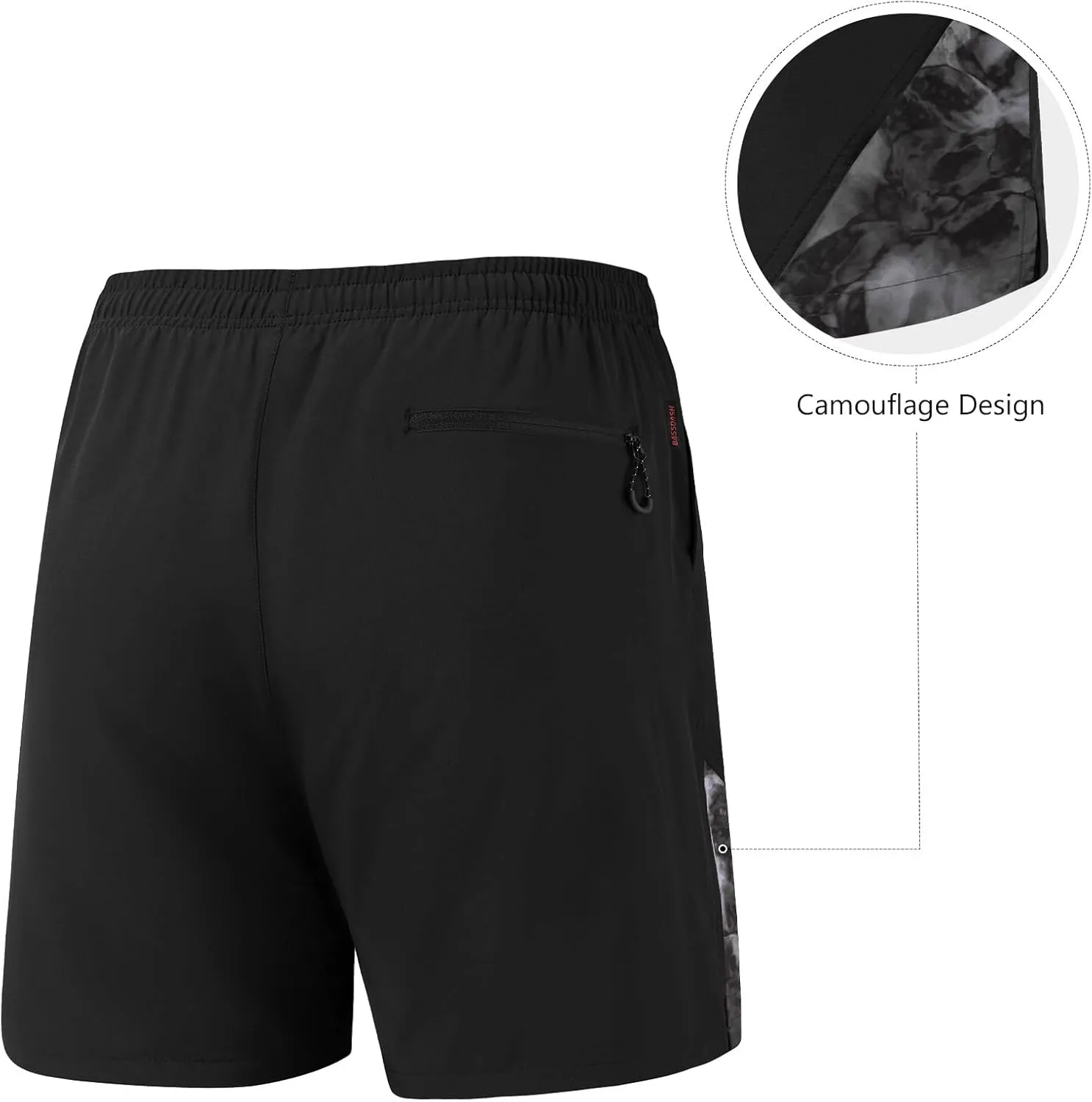BASSDASH Men’s 7” Fishing Shorts UPF 50  Lightweight Water Resistant Quick Dry for Hiking with Zipper Pocket FP06M