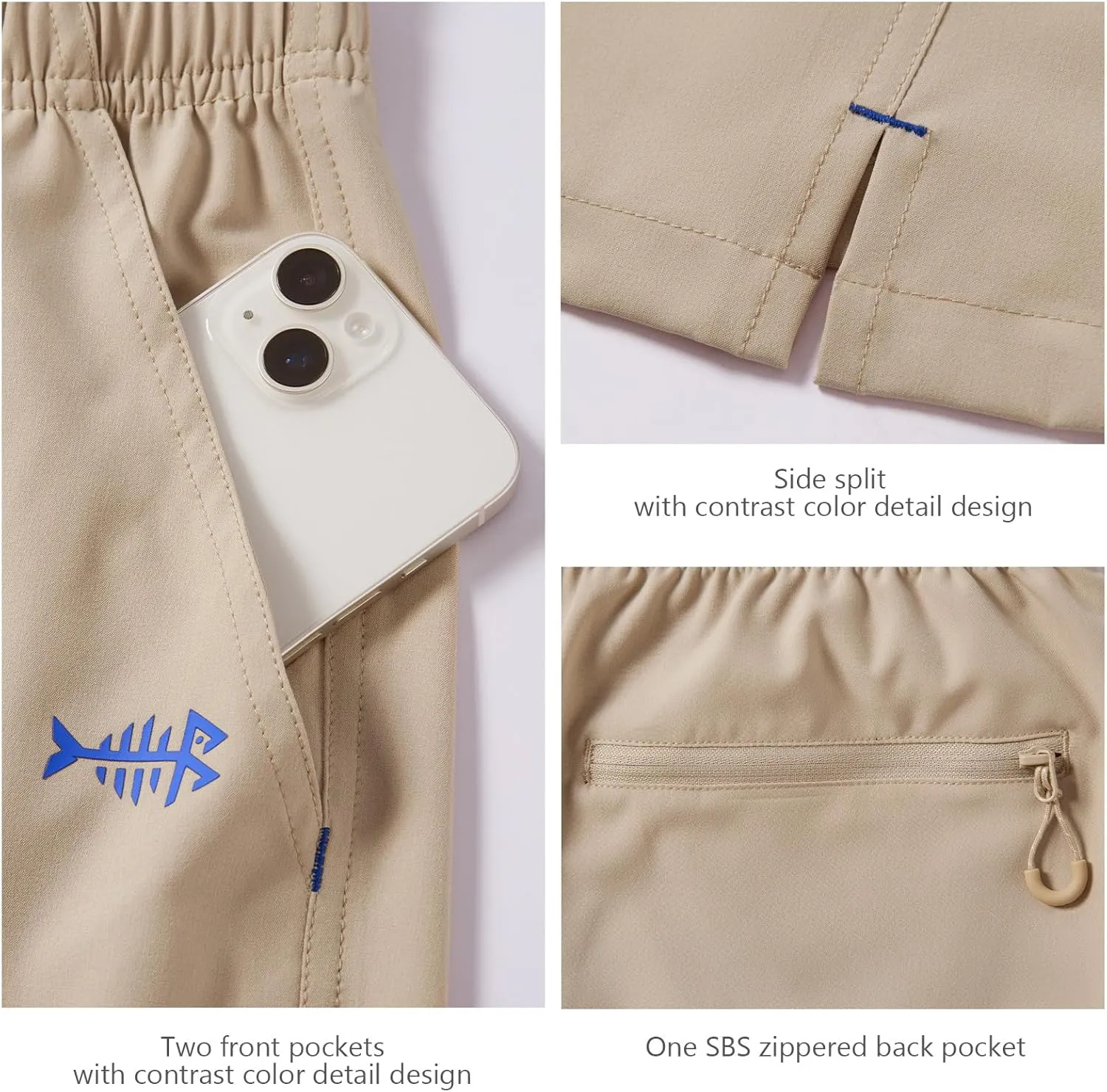 BASSDASH Men’s 7” Fishing Shorts UPF 50  Lightweight Water Resistant Quick Dry for Hiking with Zipper Pocket FP06M