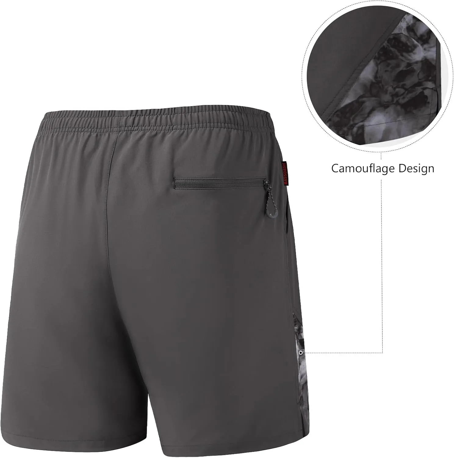 BASSDASH Men’s 7” Fishing Shorts UPF 50  Lightweight Water Resistant Quick Dry for Hiking with Zipper Pocket FP06M