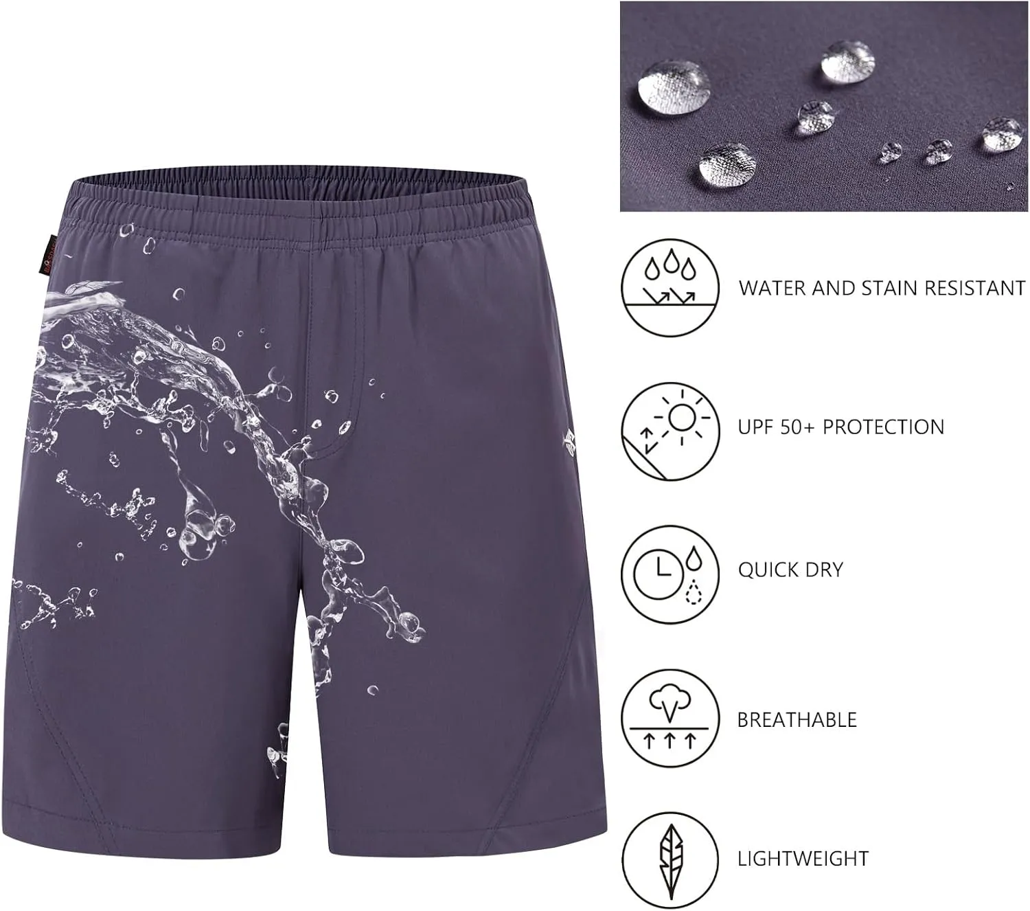 BASSDASH Men’s 7” Fishing Shorts UPF 50  Lightweight Water Resistant Quick Dry for Hiking with Zipper Pocket FP06M