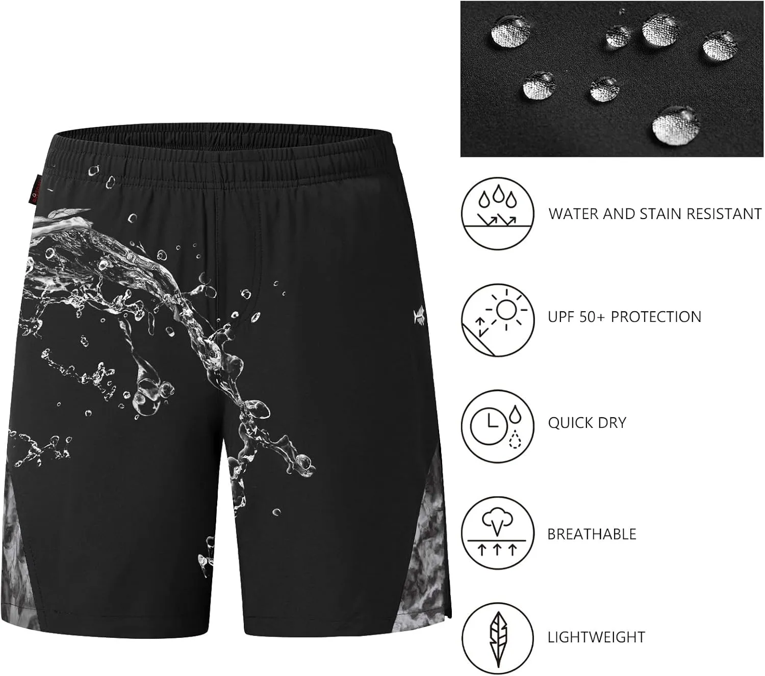 BASSDASH Men’s 7” Fishing Shorts UPF 50  Lightweight Water Resistant Quick Dry for Hiking with Zipper Pocket FP06M