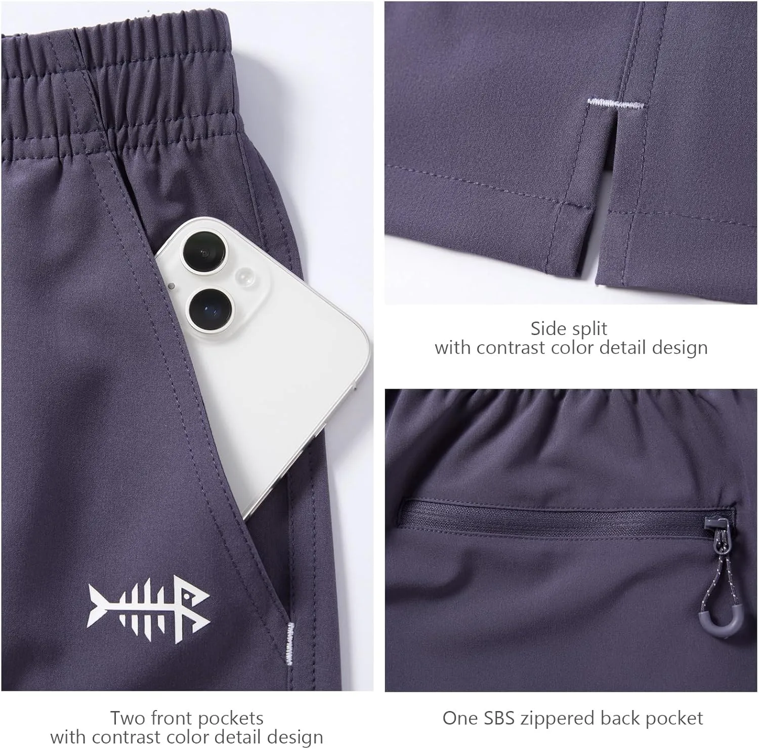 BASSDASH Men’s 7” Fishing Shorts UPF 50  Lightweight Water Resistant Quick Dry for Hiking with Zipper Pocket FP06M