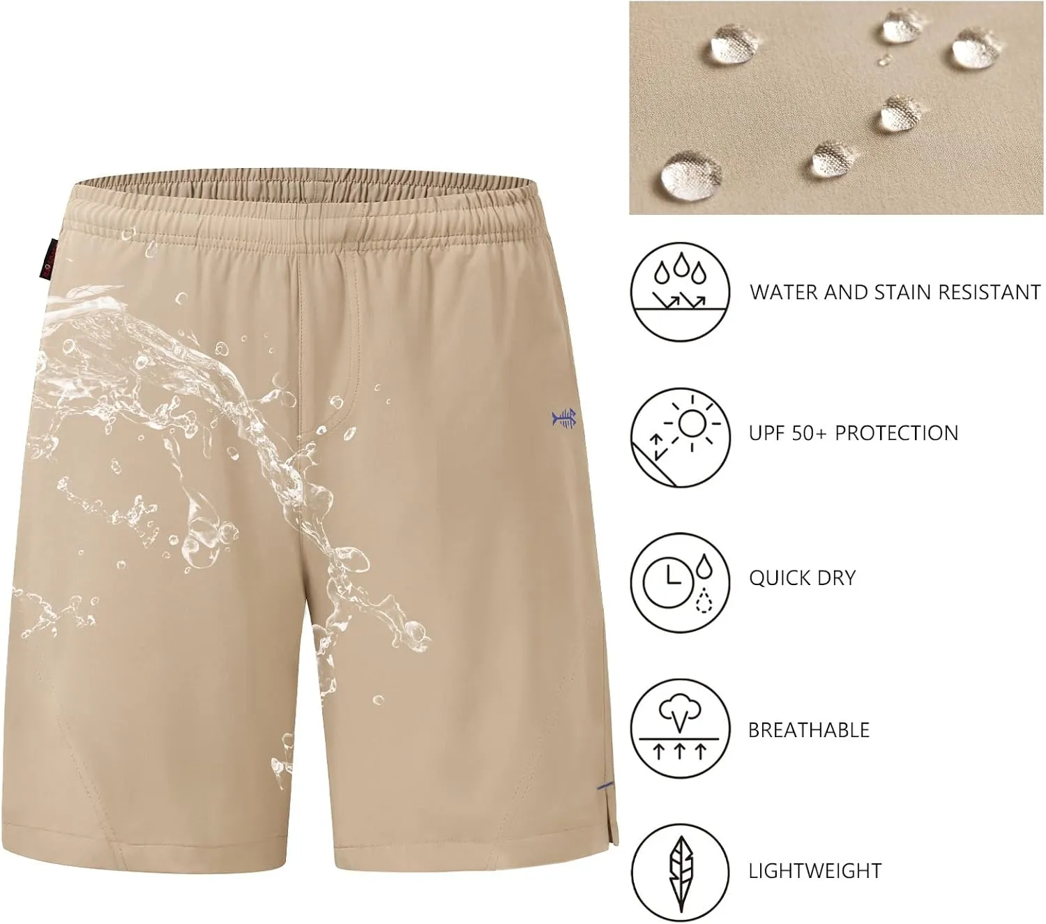 BASSDASH Men’s 7” Fishing Shorts UPF 50  Lightweight Water Resistant Quick Dry for Hiking with Zipper Pocket FP06M