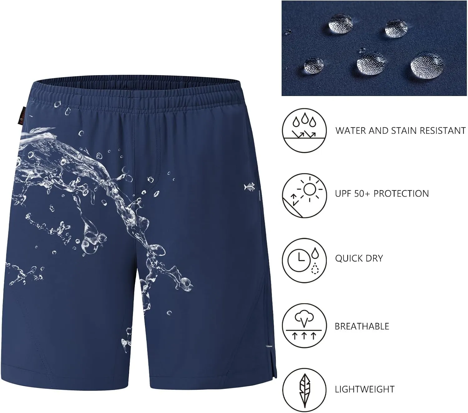 BASSDASH Men’s 7” Fishing Shorts UPF 50  Lightweight Water Resistant Quick Dry for Hiking with Zipper Pocket FP06M