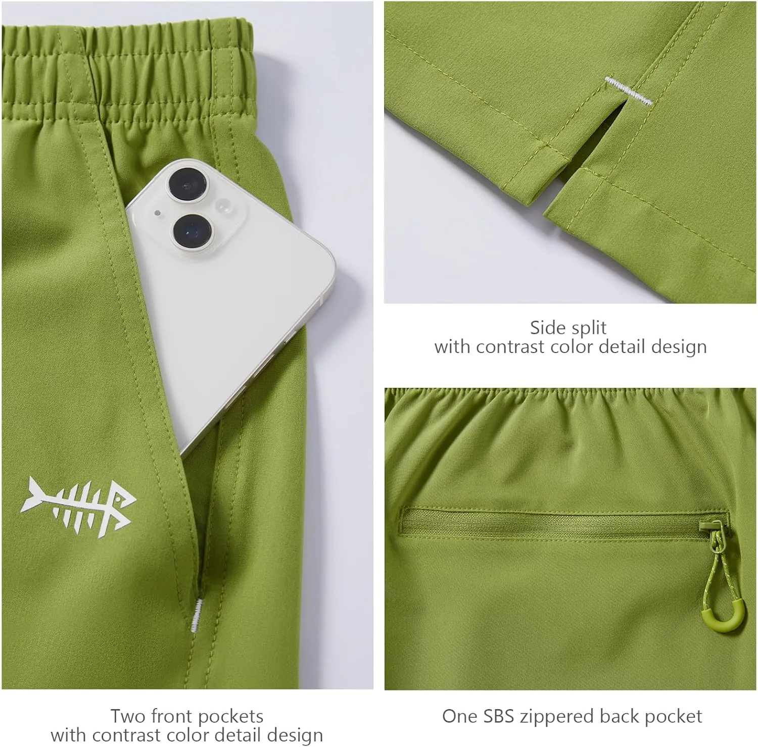 BASSDASH Men’s 7” Fishing Shorts UPF 50  Lightweight Water Resistant Quick Dry for Hiking with Zipper Pocket FP06M