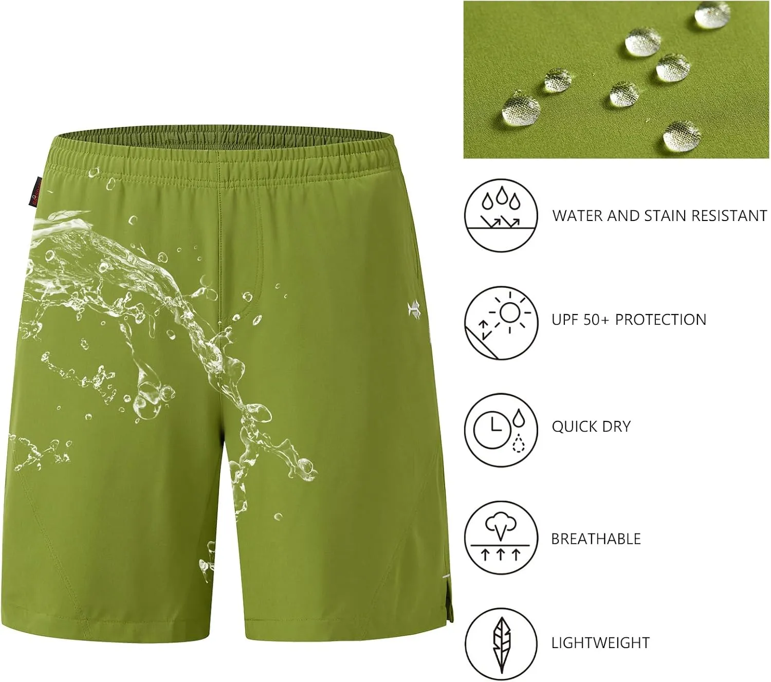 BASSDASH Men’s 7” Fishing Shorts UPF 50  Lightweight Water Resistant Quick Dry for Hiking with Zipper Pocket FP06M