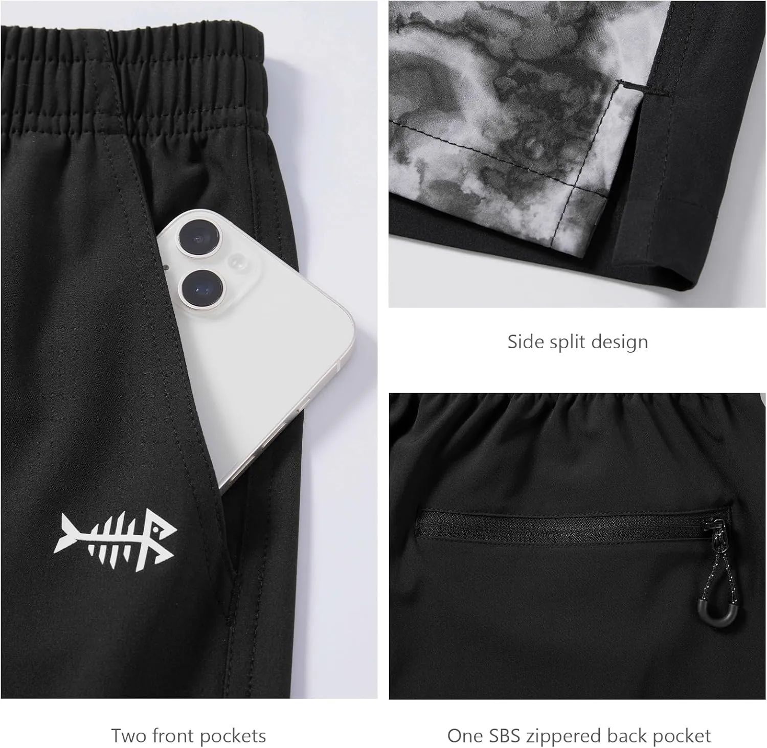 BASSDASH Men’s 7” Fishing Shorts UPF 50  Lightweight Water Resistant Quick Dry for Hiking with Zipper Pocket FP06M