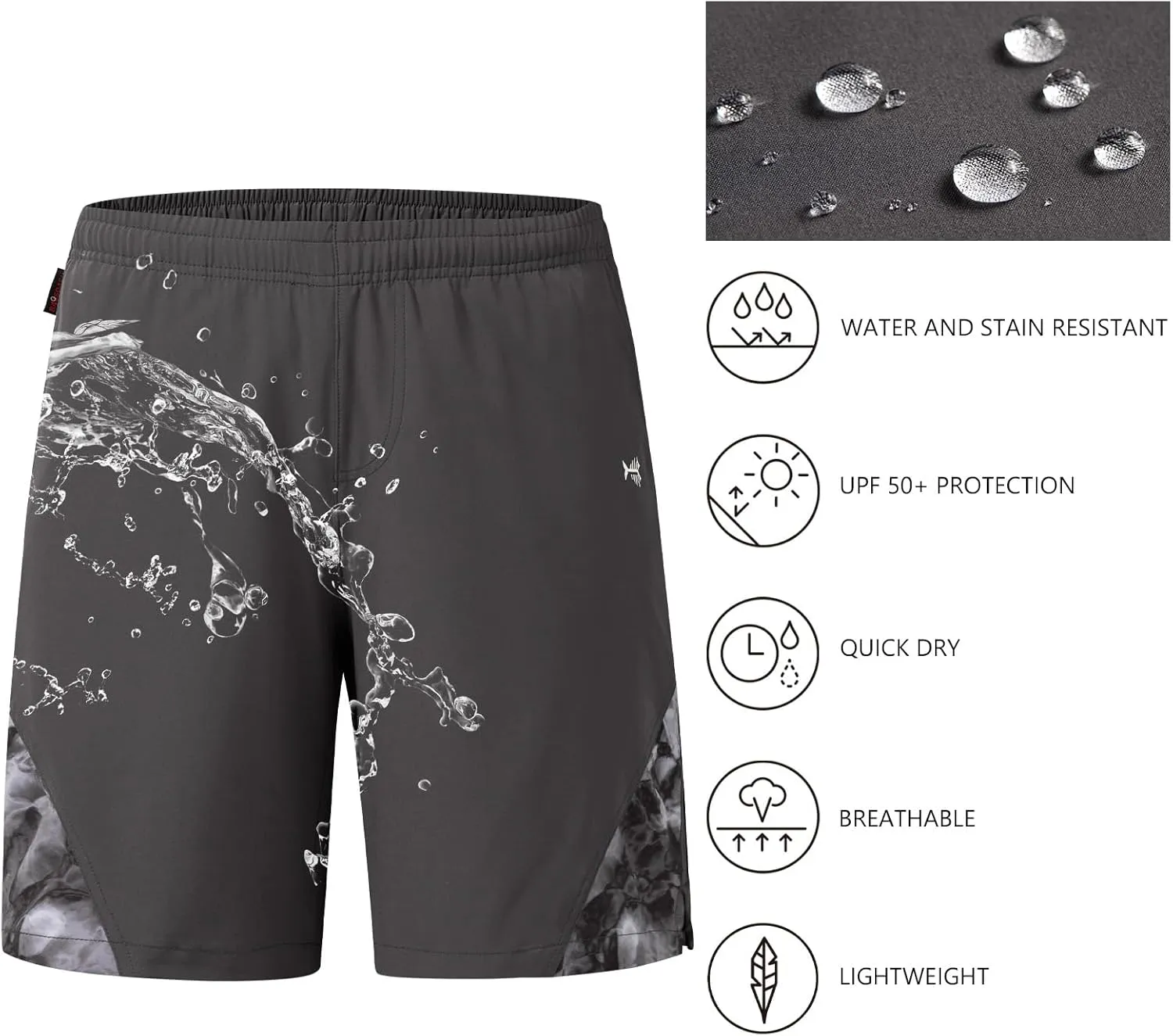 BASSDASH Men’s 7” Fishing Shorts UPF 50  Lightweight Water Resistant Quick Dry for Hiking with Zipper Pocket FP06M