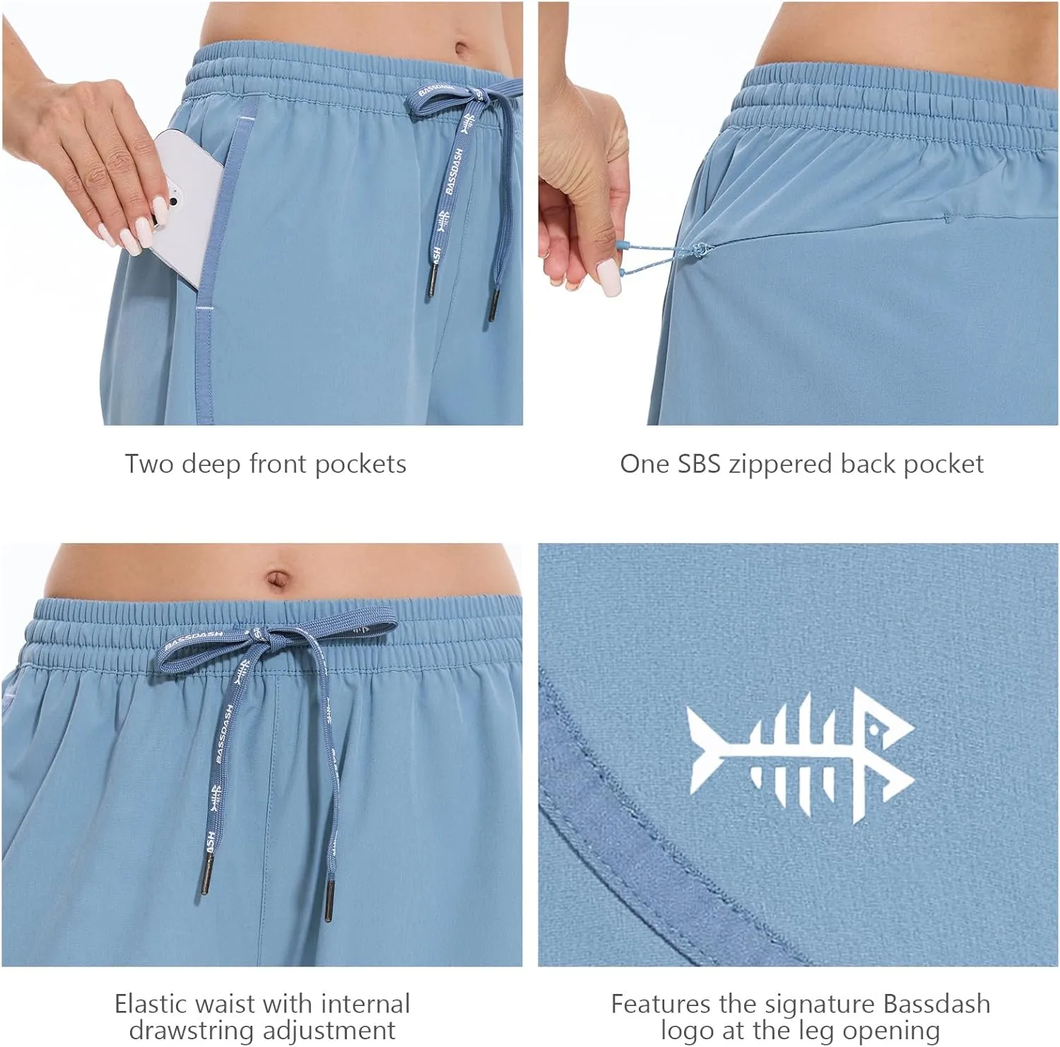 BASSDASH Women’s 5” Fishing Shorts UPF 50  Water Resistant Quick Dry Athletic Hiking Shorts with Pockets FP05W