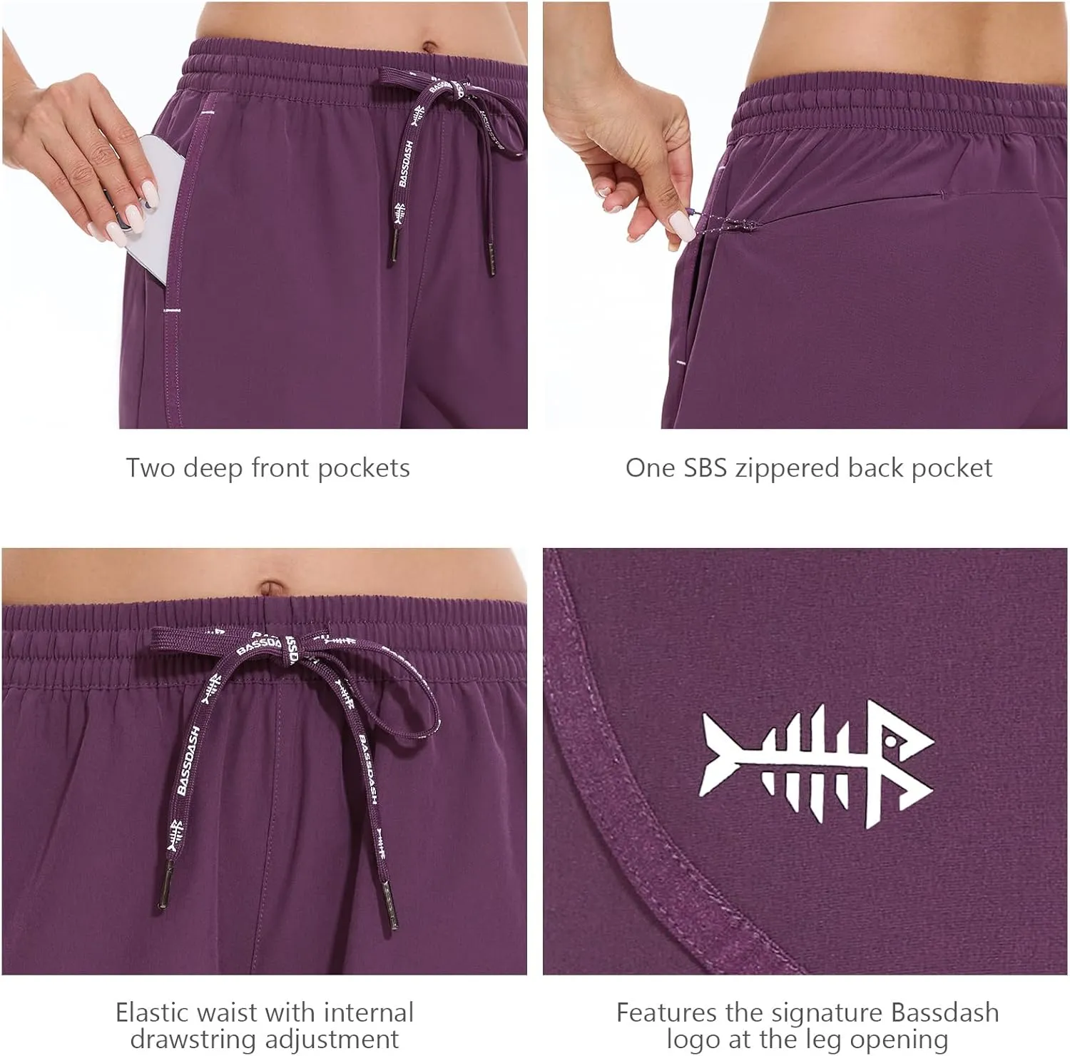 BASSDASH Women’s 5” Fishing Shorts UPF 50  Water Resistant Quick Dry Athletic Hiking Shorts with Pockets FP05W