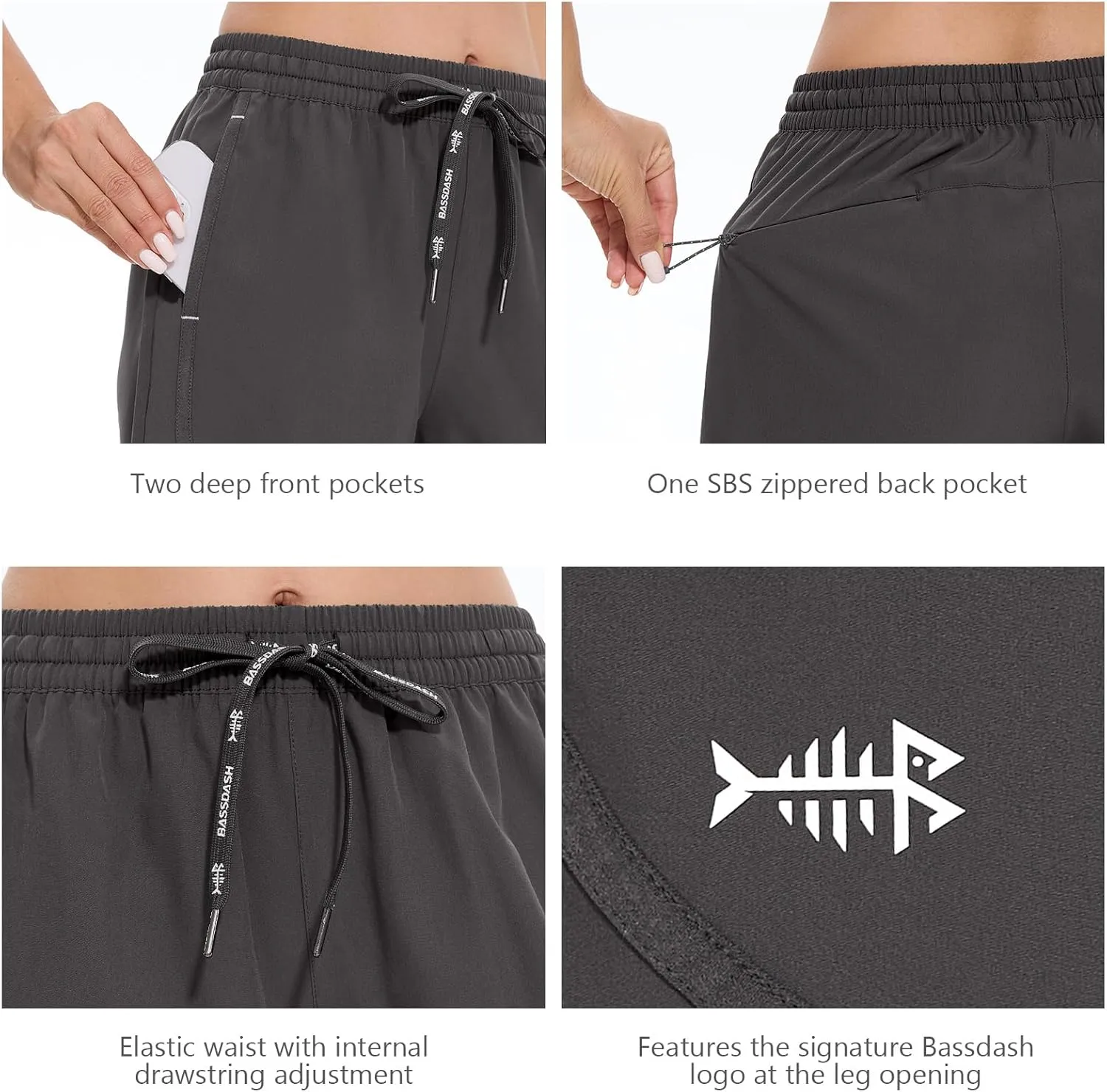 BASSDASH Women’s 5” Fishing Shorts UPF 50  Water Resistant Quick Dry Athletic Hiking Shorts with Pockets FP05W