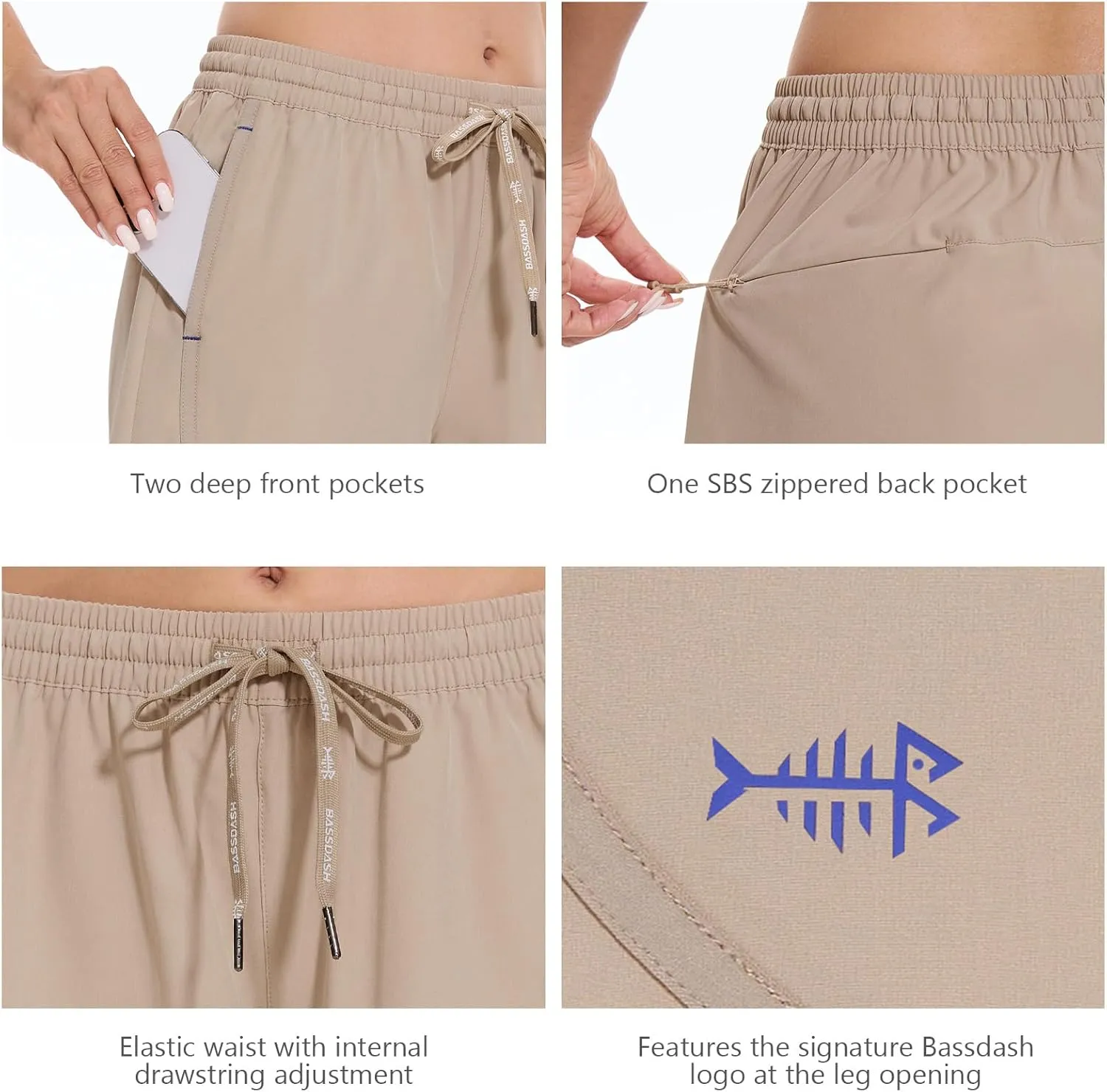 BASSDASH Women’s 5” Fishing Shorts UPF 50  Water Resistant Quick Dry Athletic Hiking Shorts with Pockets FP05W