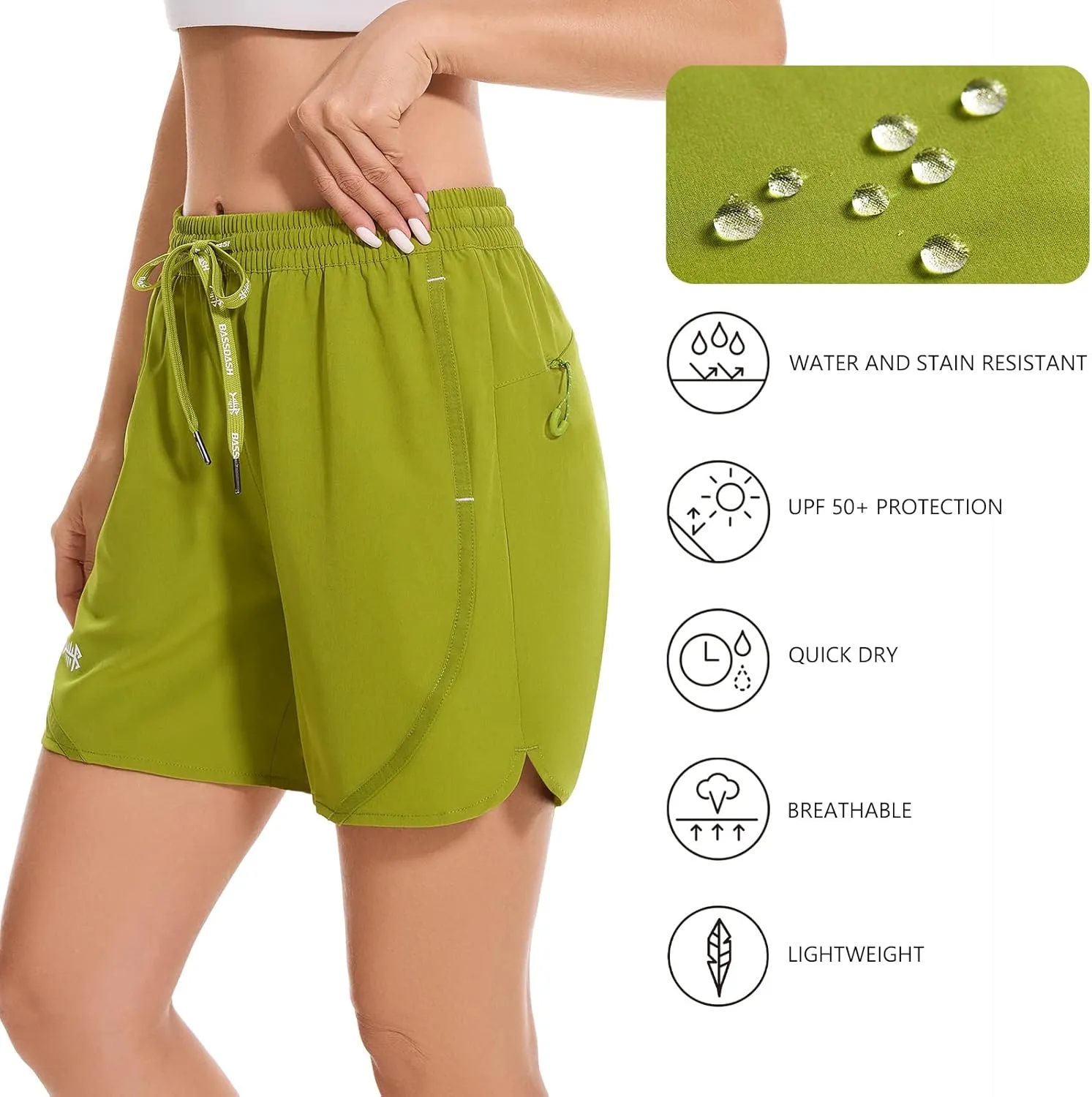 BASSDASH Women’s 5” Fishing Shorts UPF 50  Water Resistant Quick Dry Athletic Hiking Shorts with Pockets FP05W