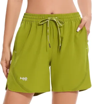 BASSDASH Women’s 5” Fishing Shorts UPF 50  Water Resistant Quick Dry Athletic Hiking Shorts with Pockets FP05W