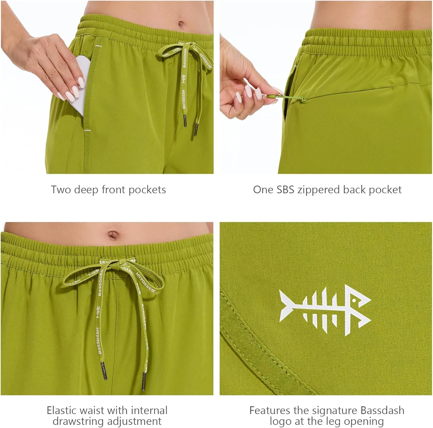 BASSDASH Women’s 5” Fishing Shorts UPF 50  Water Resistant Quick Dry Athletic Hiking Shorts with Pockets FP05W