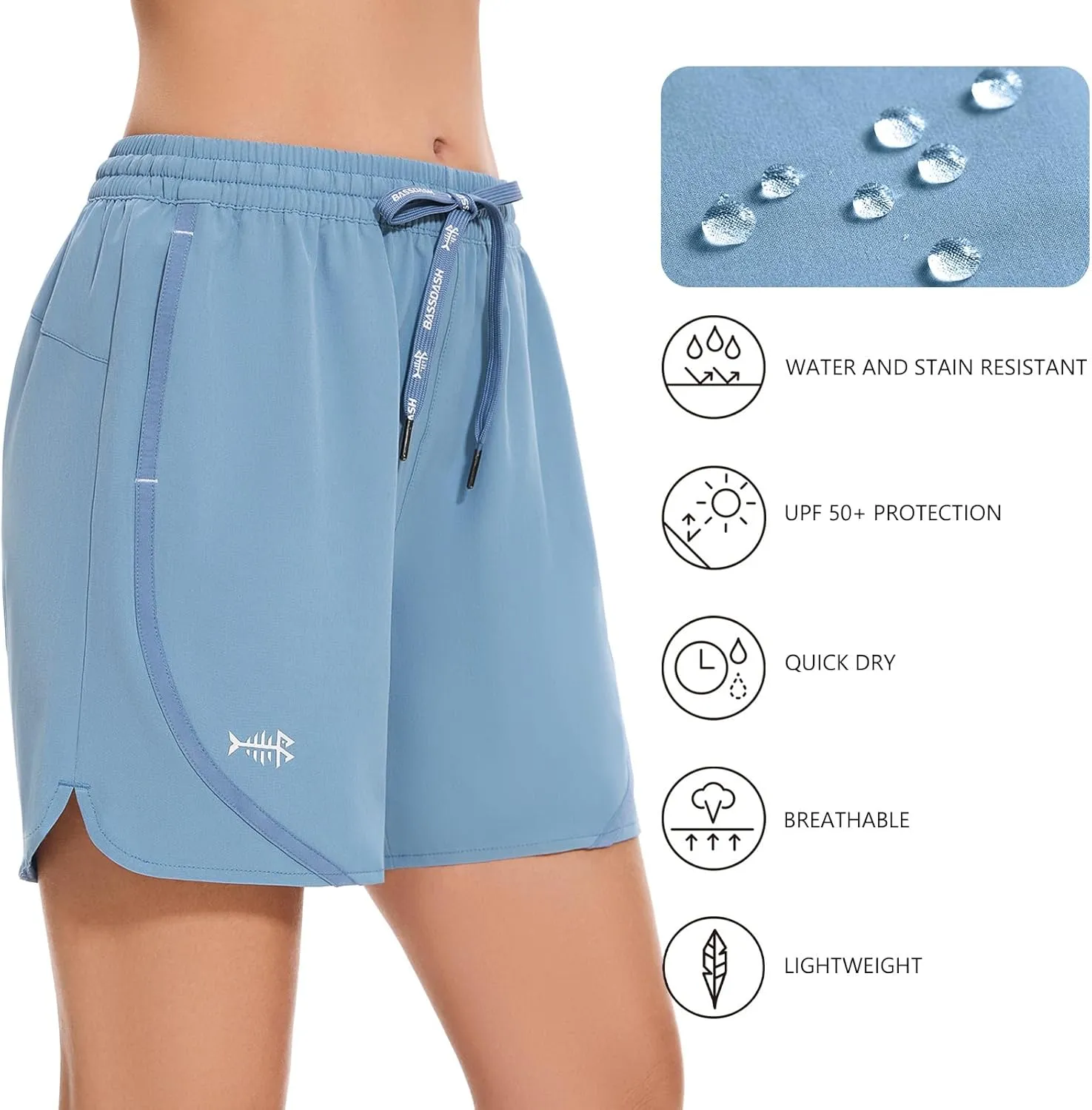 BASSDASH Women’s 5” Fishing Shorts UPF 50  Water Resistant Quick Dry Athletic Hiking Shorts with Pockets FP05W