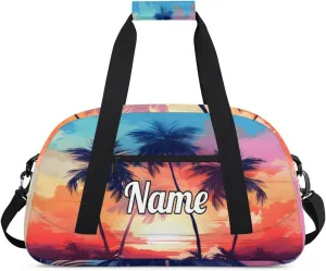 Beach Palm Trees Custom Sports Gym Bag Personalized Dance Bag Teens Travel Weekender Overnight Carry On Bag Boys Girls Waterproof