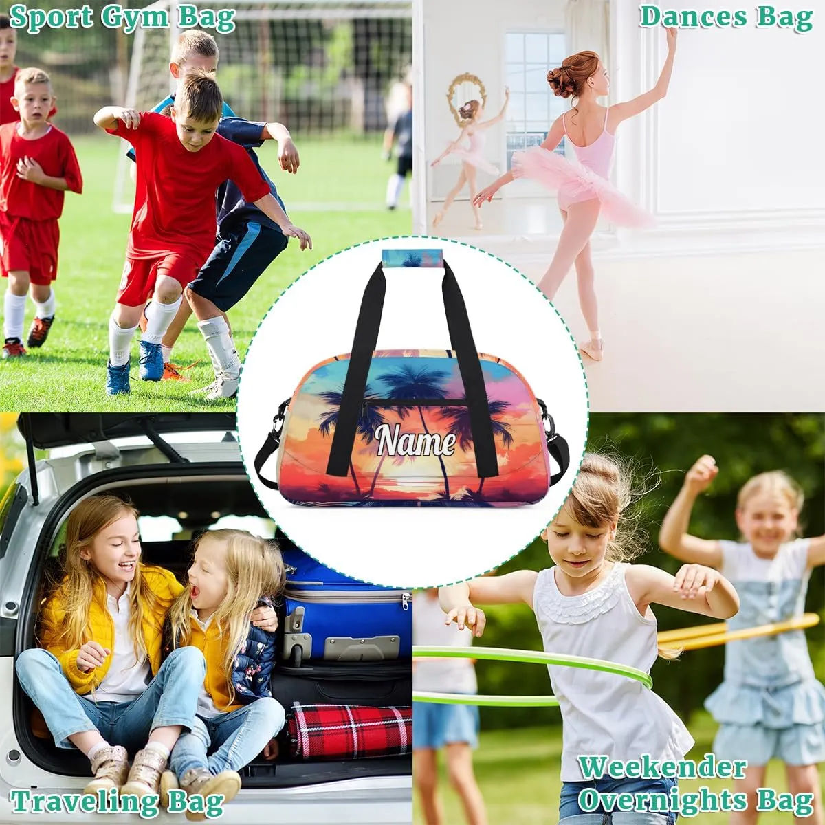Beach Palm Trees Custom Sports Gym Bag Personalized Dance Bag Teens Travel Weekender Overnight Carry On Bag Boys Girls Waterproof