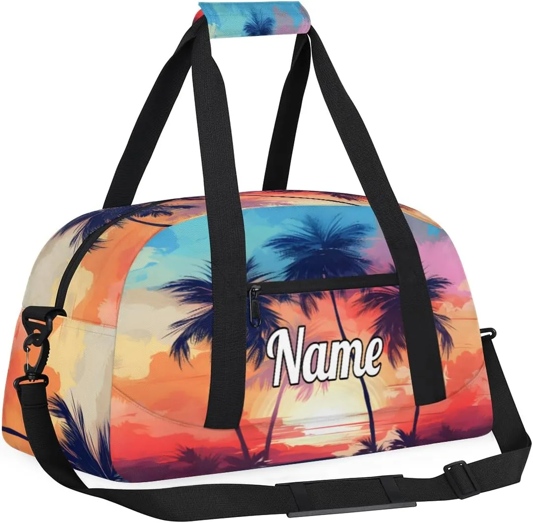 Beach Palm Trees Custom Sports Gym Bag Personalized Dance Bag Teens Travel Weekender Overnight Carry On Bag Boys Girls Waterproof