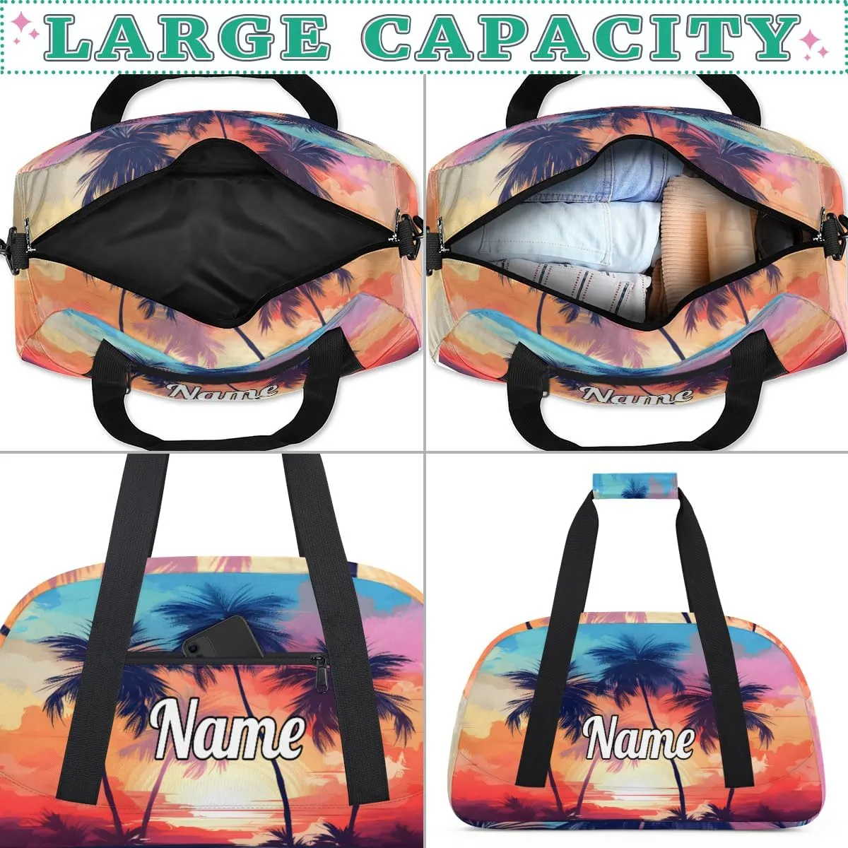 Beach Palm Trees Custom Sports Gym Bag Personalized Dance Bag Teens Travel Weekender Overnight Carry On Bag Boys Girls Waterproof