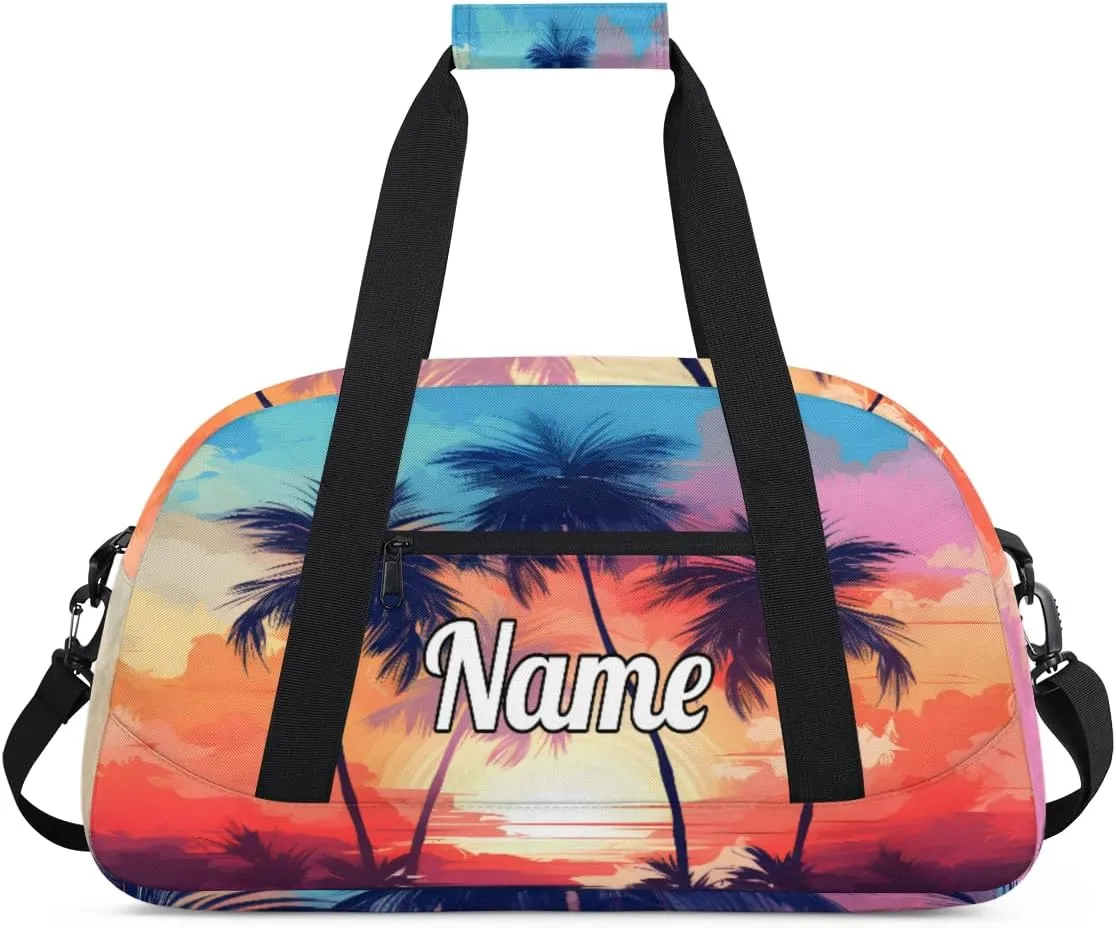 Beach Palm Trees Custom Sports Gym Bag Personalized Dance Bag Teens Travel Weekender Overnight Carry On Bag Boys Girls Waterproof