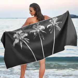 Beach Towel Black White Palm Tree Quick Dry Pool Towels 31" x 71" Sand Proof Absorbent Camping Yoga Towel for Swimming Pool, Picnic, Gym