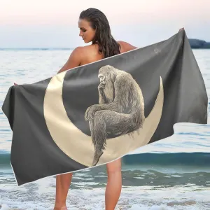 Beach Towel Gorilla Moon Print Oversized Sand Free Quick Dry Lightweight with Storage Bag for Women Men 31X71 Inch