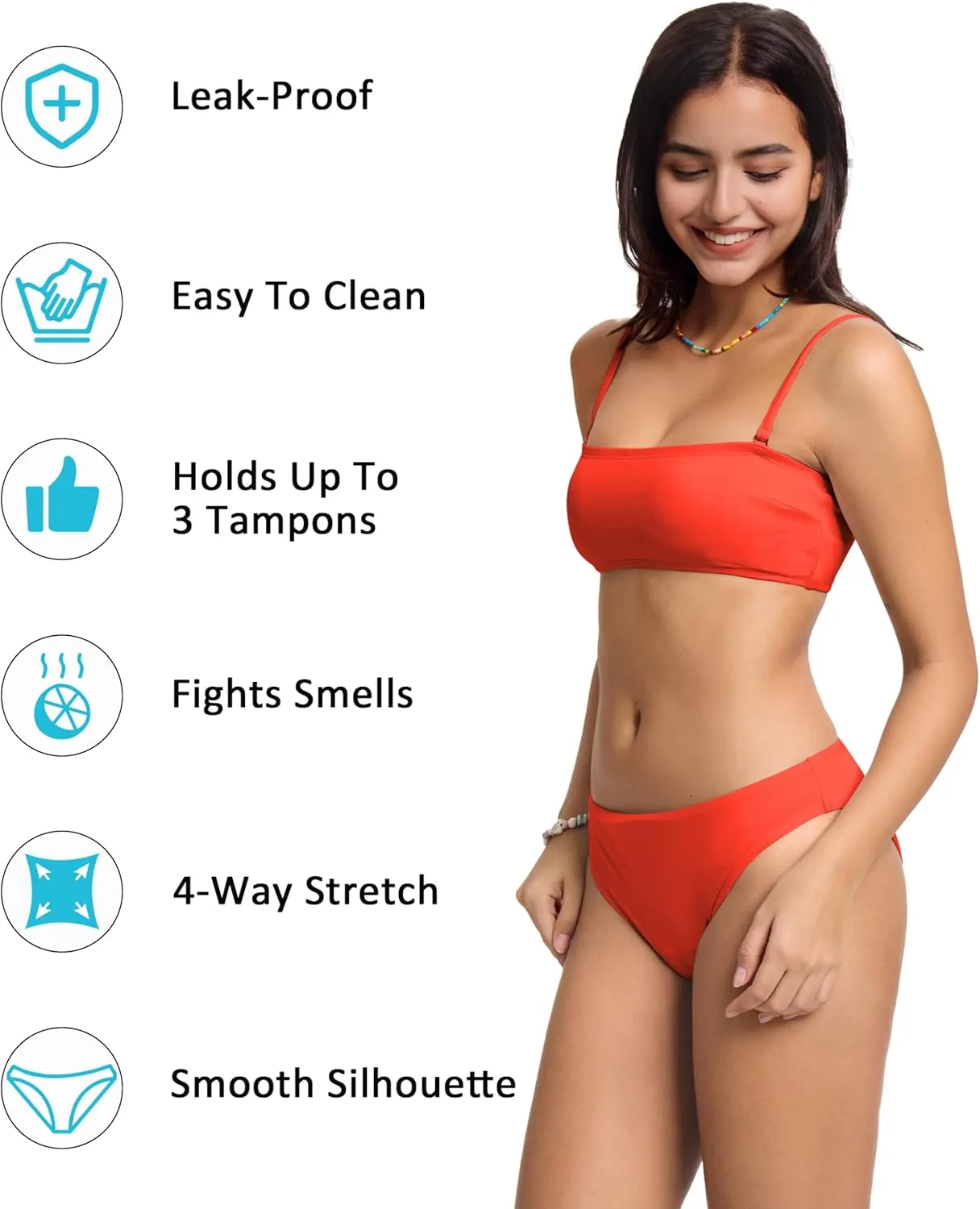 Beautikini Period Swimwear Bikini Menstrual Swim Bottoms Leakproof Low Waisted Period Bathing Suit Bottoms for Teen Girls