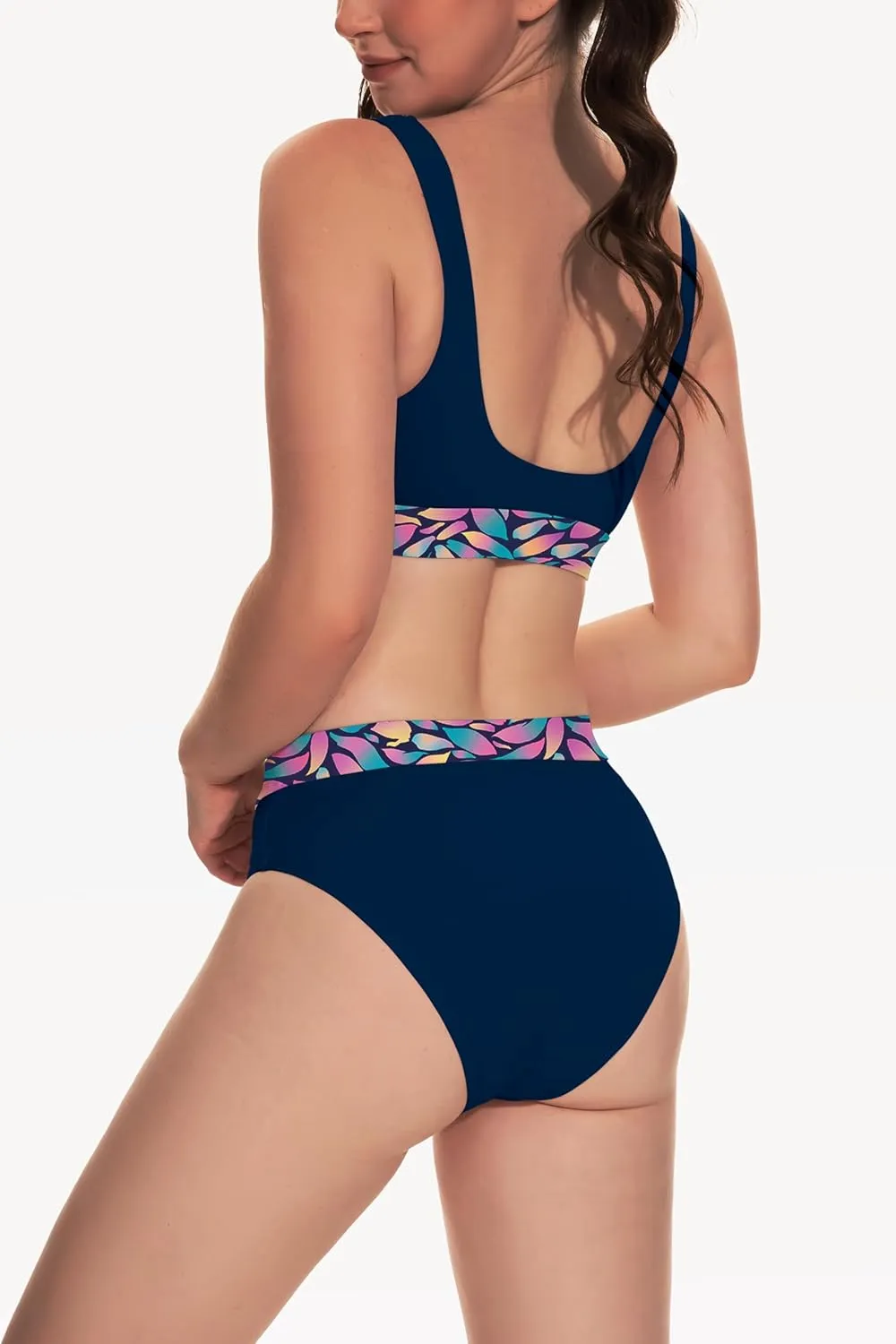 Beautikini Period Swimwear for Teens Two Piece Menstrual Leakproof Swimsuit Bikini Set Mid Waist Print Bathing Suit for Girls