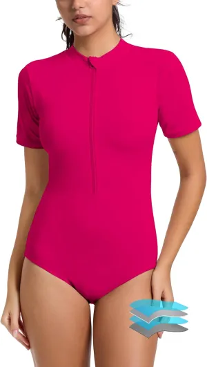 Beautikini Period Swimwear One Piece for Teens Short Sleeve Swimsuits Women UPF50  Menstrual Leakproof Bathing Suit