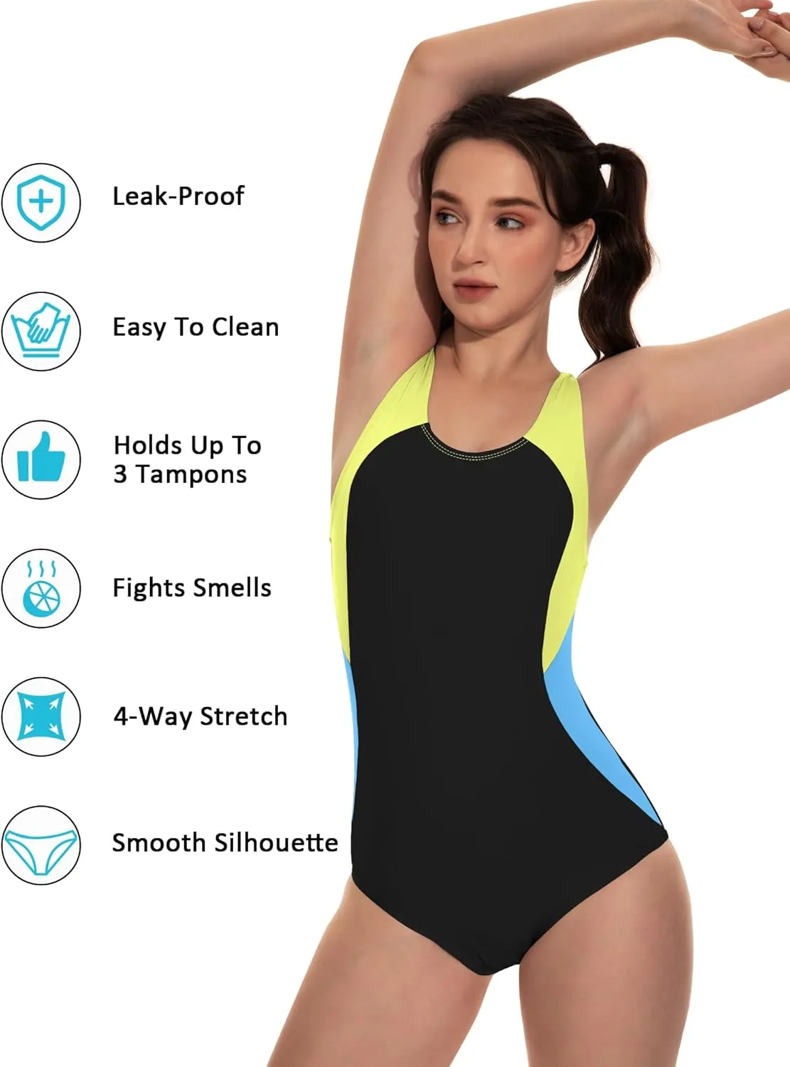 Beautikini Period Swimwear One Piece Racerback Training Bathing Suit Women Period Swimsuits for Teen Girls Ages 11-14