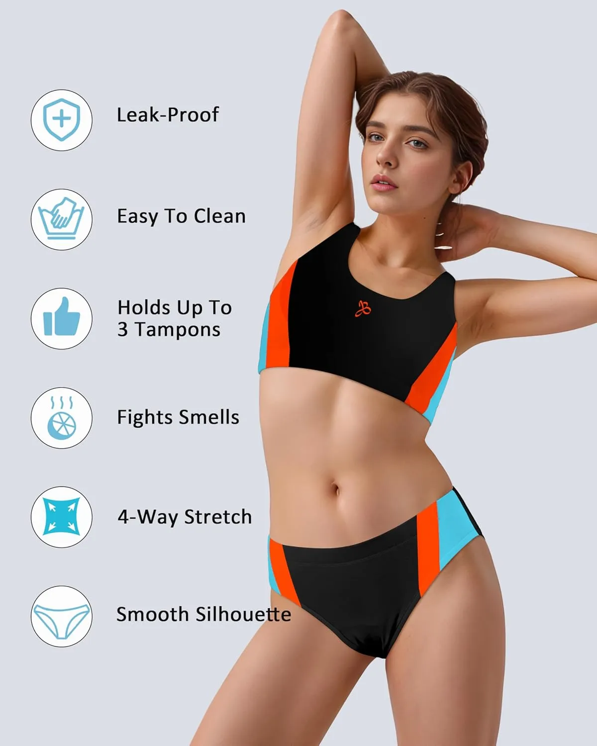 Beautikini Period Swimwear Sporty Bikini Sets Two Piece Menstrual Leakproof Swimsuit Low Waist Bathing Suit for Teen Girl