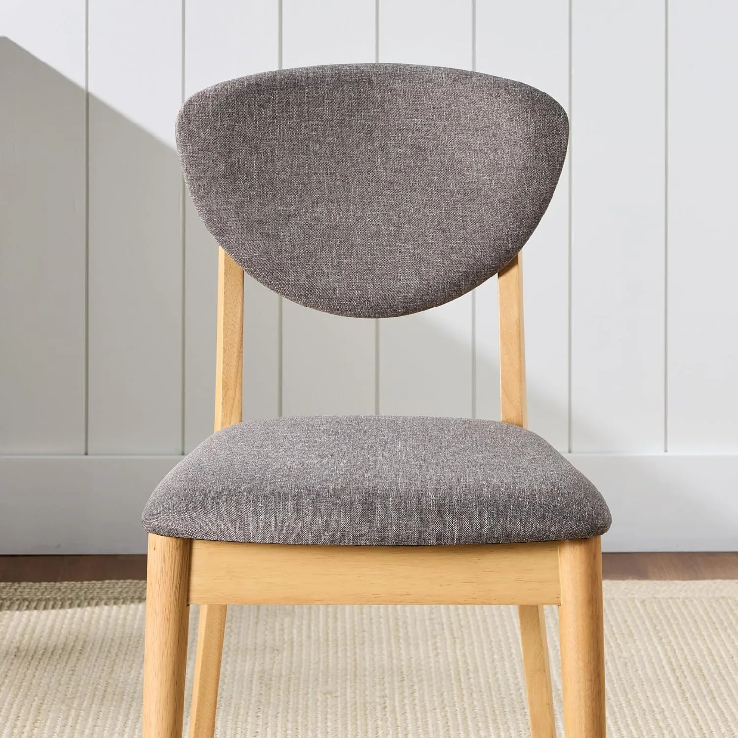 Best Choice Products Dining Chairs Set of 2, Mid-Century Modern Upholstered Wood, Armless w/Seat Cushion, Padded Backrest - Oak/Medium Gray