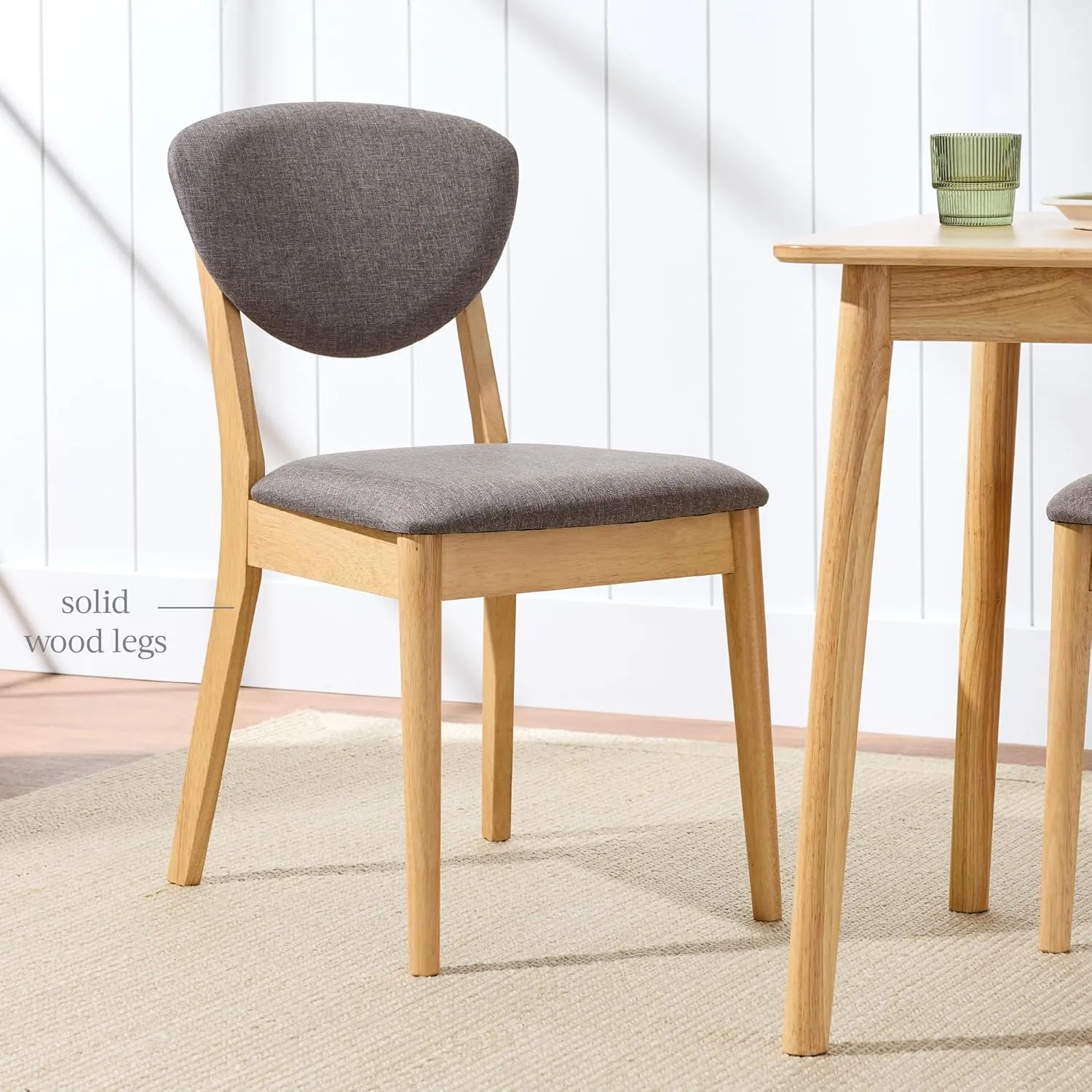 Best Choice Products Dining Chairs Set of 2, Mid-Century Modern Upholstered Wood, Armless w/Seat Cushion, Padded Backrest - Oak/Medium Gray
