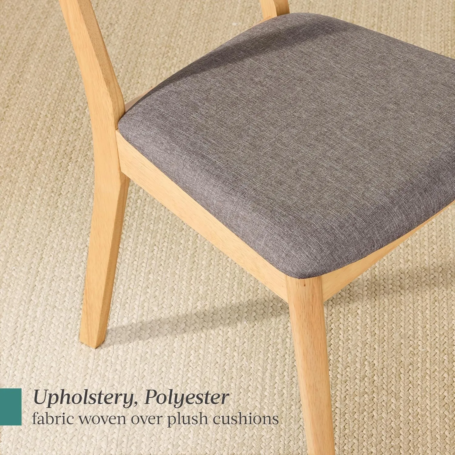Best Choice Products Dining Chairs Set of 2, Mid-Century Modern Upholstered Wood, Armless w/Seat Cushion, Padded Backrest - Oak/Medium Gray