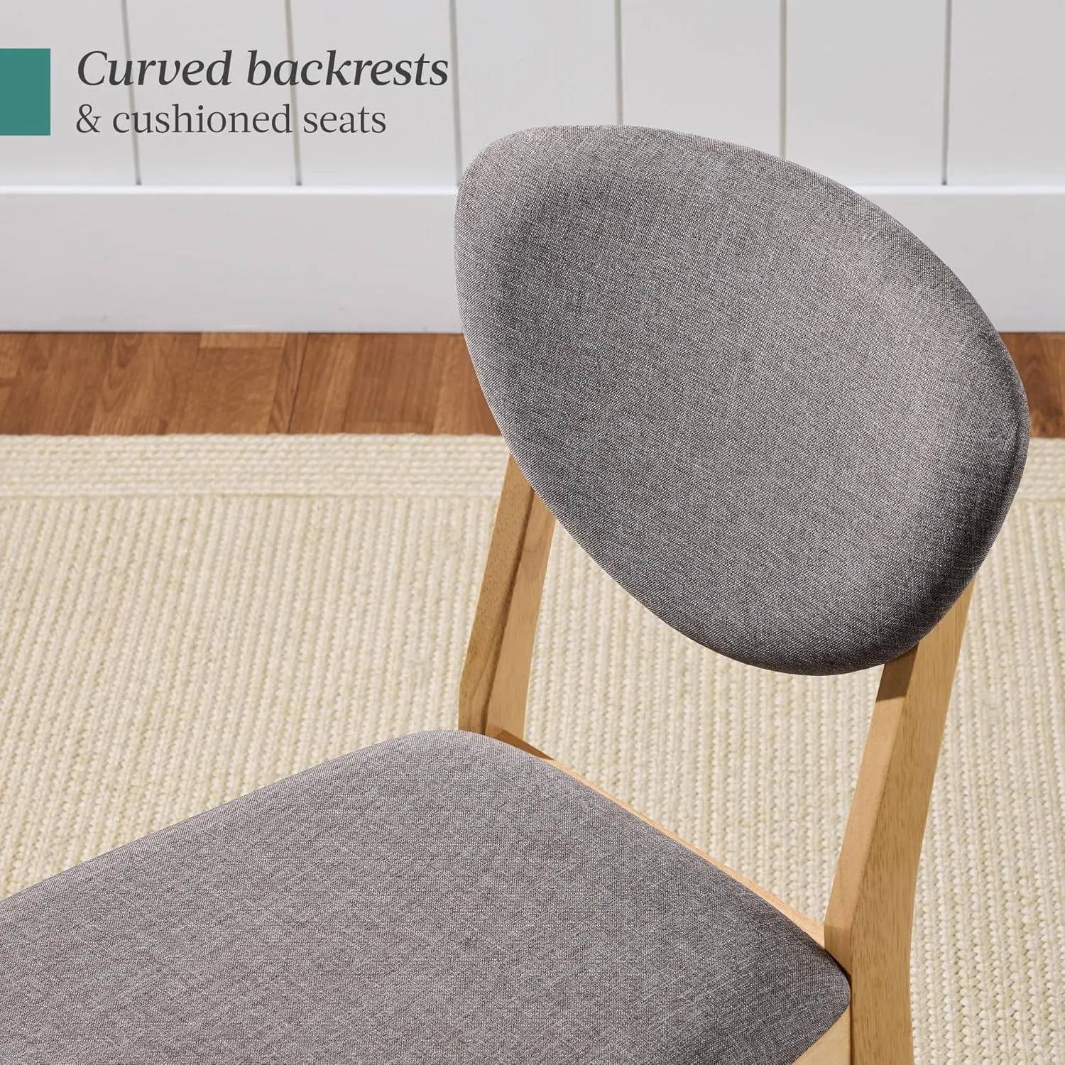 Best Choice Products Dining Chairs Set of 2, Mid-Century Modern Upholstered Wood, Armless w/Seat Cushion, Padded Backrest - Oak/Medium Gray