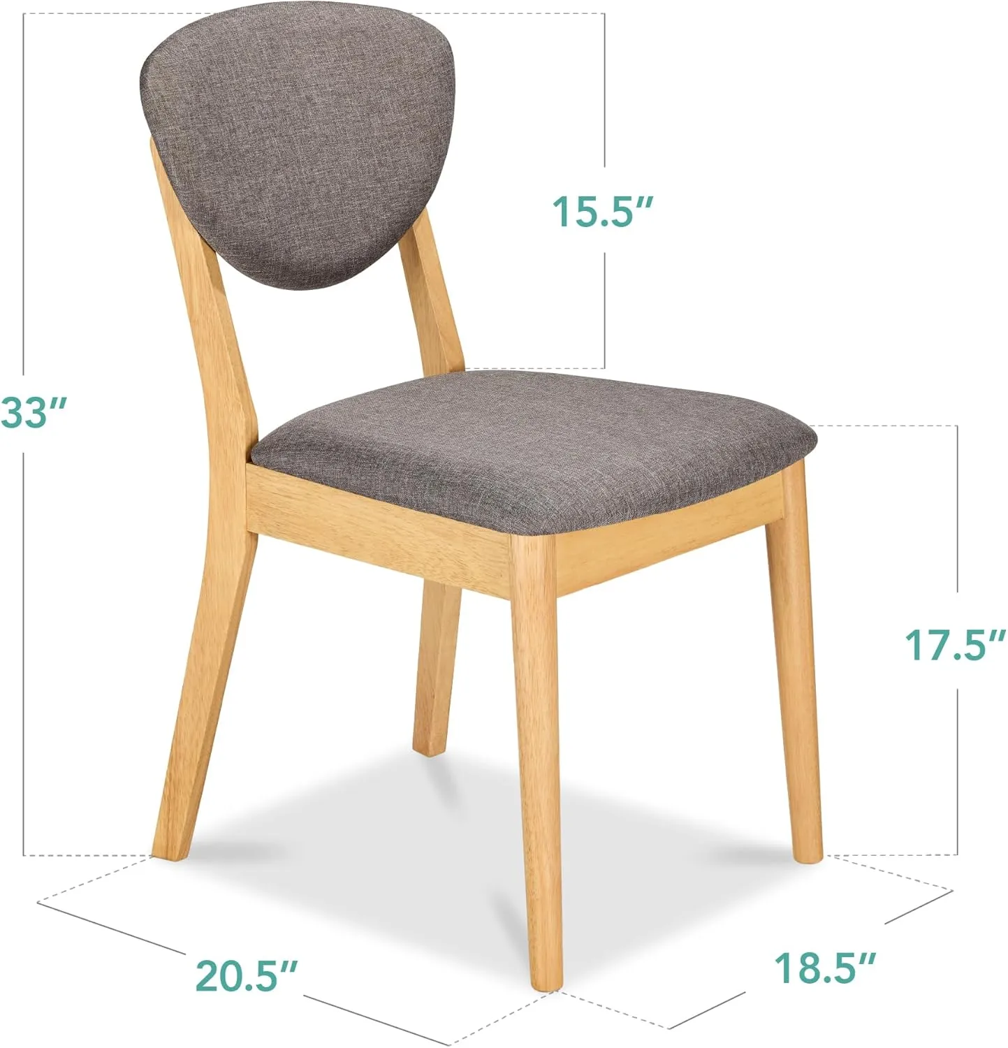Best Choice Products Dining Chairs Set of 2, Mid-Century Modern Upholstered Wood, Armless w/Seat Cushion, Padded Backrest - Oak/Medium Gray