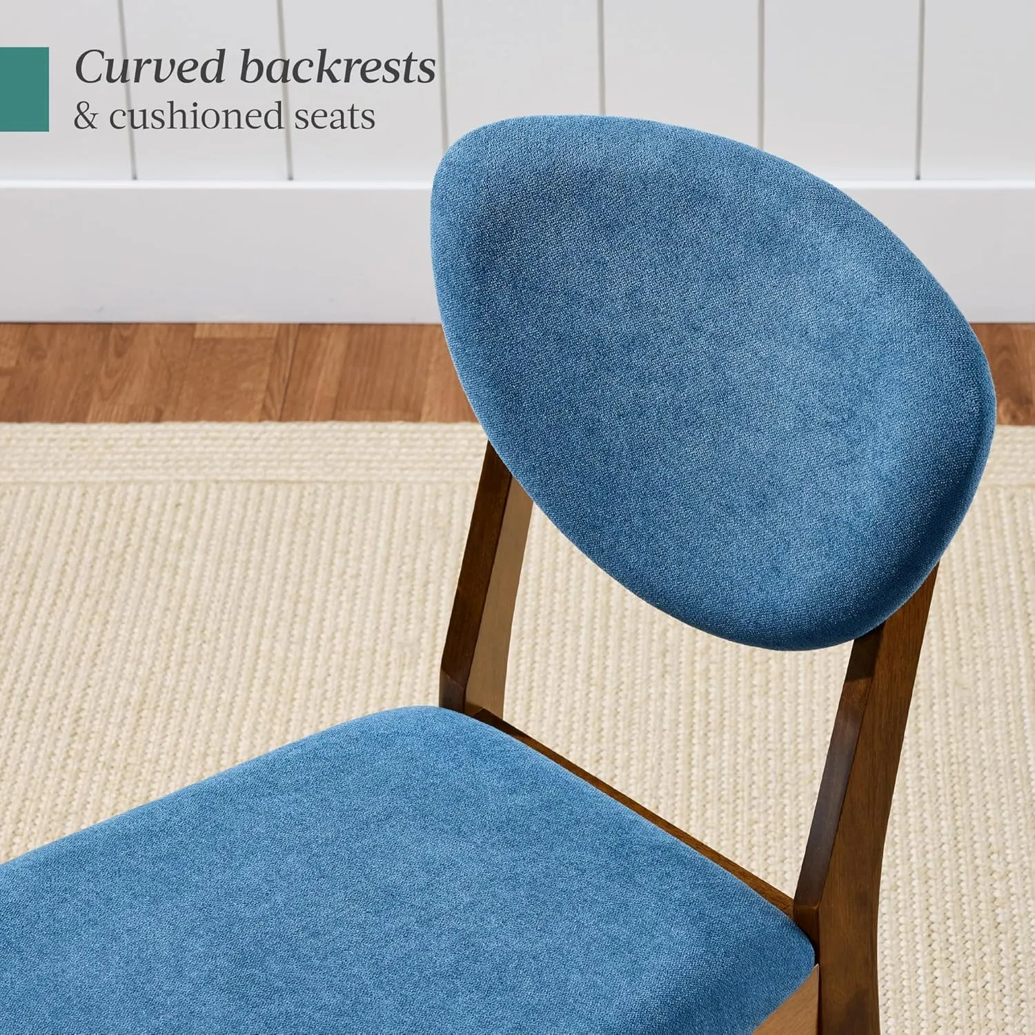 Best Choice Products Dining Chairs Set of 2, Mid-Century Modern Upholstered Wood, Armless w/Seat Cushion, Padded Backrest - Walnut/Ocean Blue