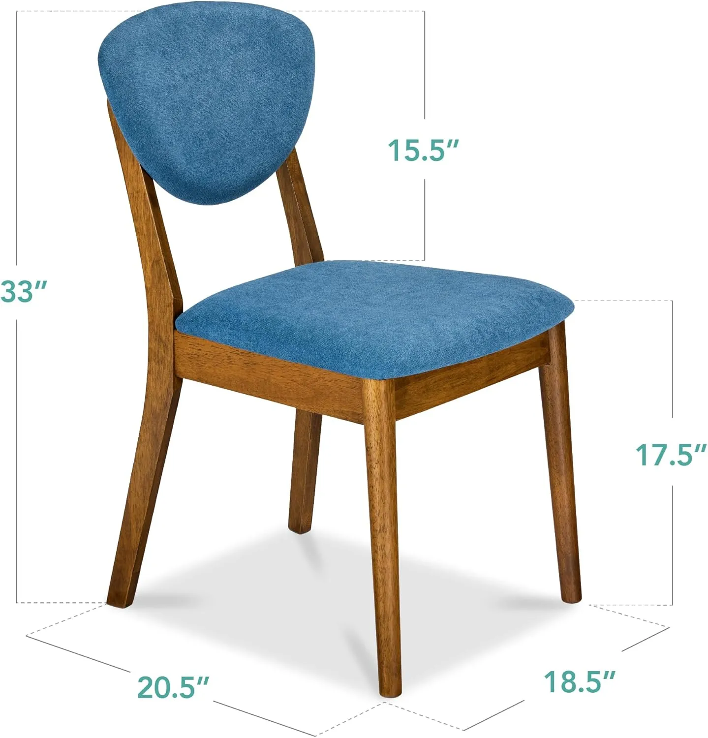 Best Choice Products Dining Chairs Set of 2, Mid-Century Modern Upholstered Wood, Armless w/Seat Cushion, Padded Backrest - Walnut/Ocean Blue