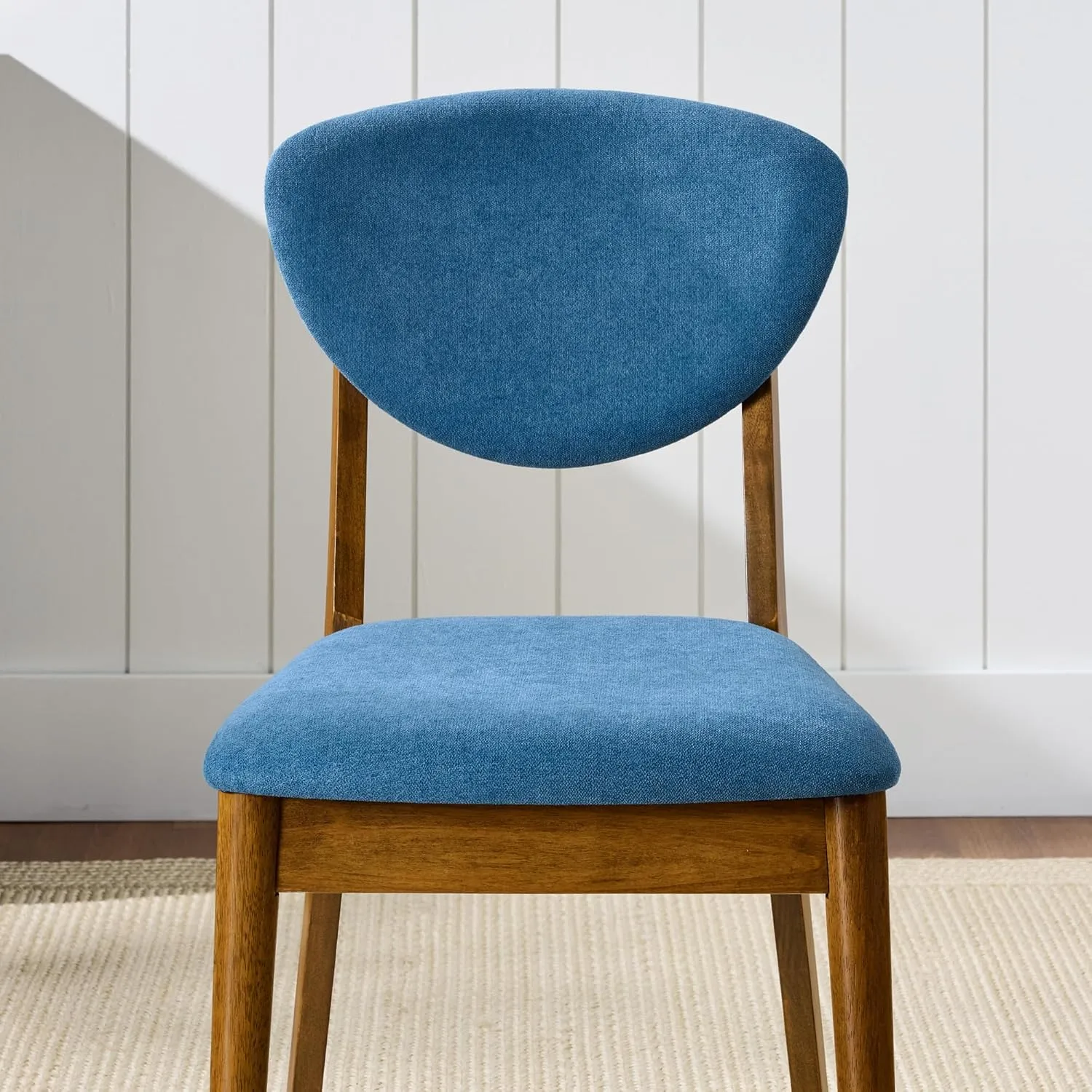Best Choice Products Dining Chairs Set of 2, Mid-Century Modern Upholstered Wood, Armless w/Seat Cushion, Padded Backrest - Walnut/Ocean Blue