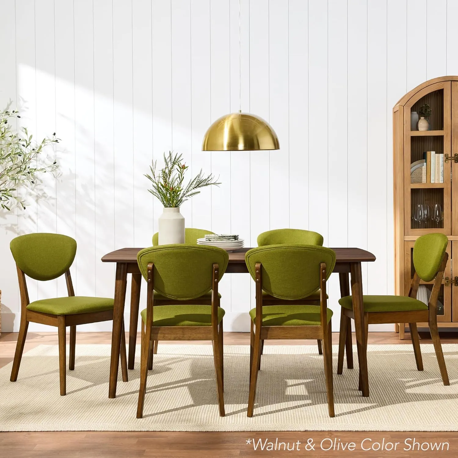 Best Choice Products Dining Chairs Set of 2, Mid-Century Modern Upholstered Wood, Armless w/Seat Cushion, Padded Backrest - Walnut/Ocean Blue