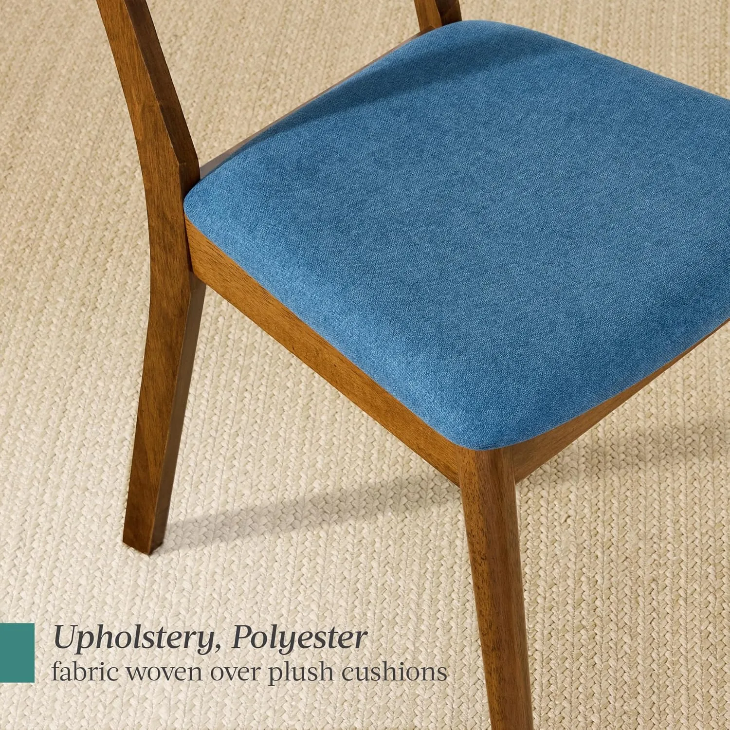 Best Choice Products Dining Chairs Set of 2, Mid-Century Modern Upholstered Wood, Armless w/Seat Cushion, Padded Backrest - Walnut/Ocean Blue