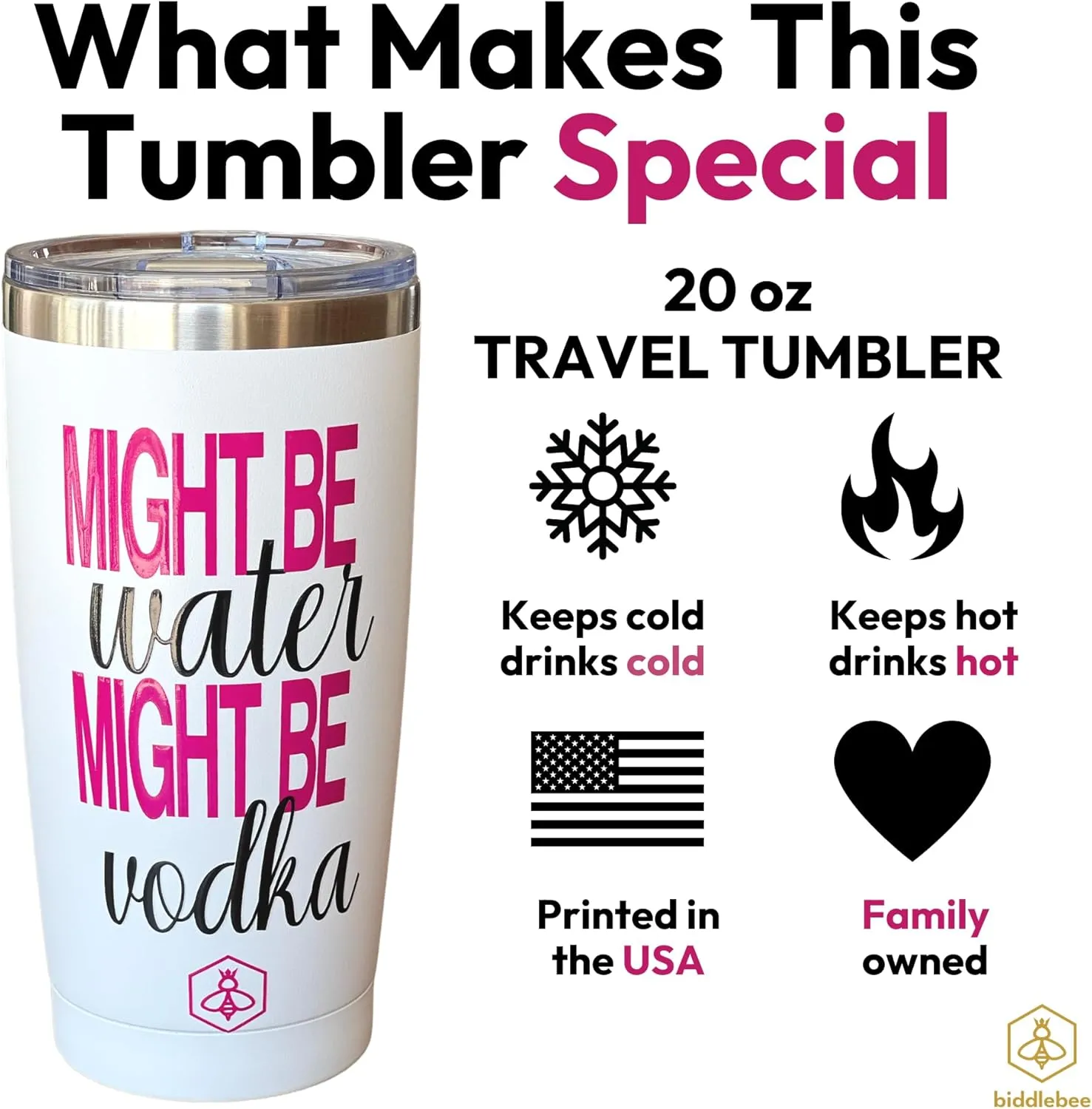 Biddlebee 20oz Insulated Coffee Tumbler – Leakproof, BPA-Free Stainless Steel Cup for Hot & Cold Drinks – Travel Mug, Birthday Gift for Women, Mom, Best Friend (Might Be Vodka)