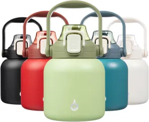 BJPKPK Insulated Water Bottles with Straw, 27 oz Cute Water Bottles with Handle, BPA Free Stainless Steel Metal Thermos, Easy Carry Thermos for Men & Women, Light Green