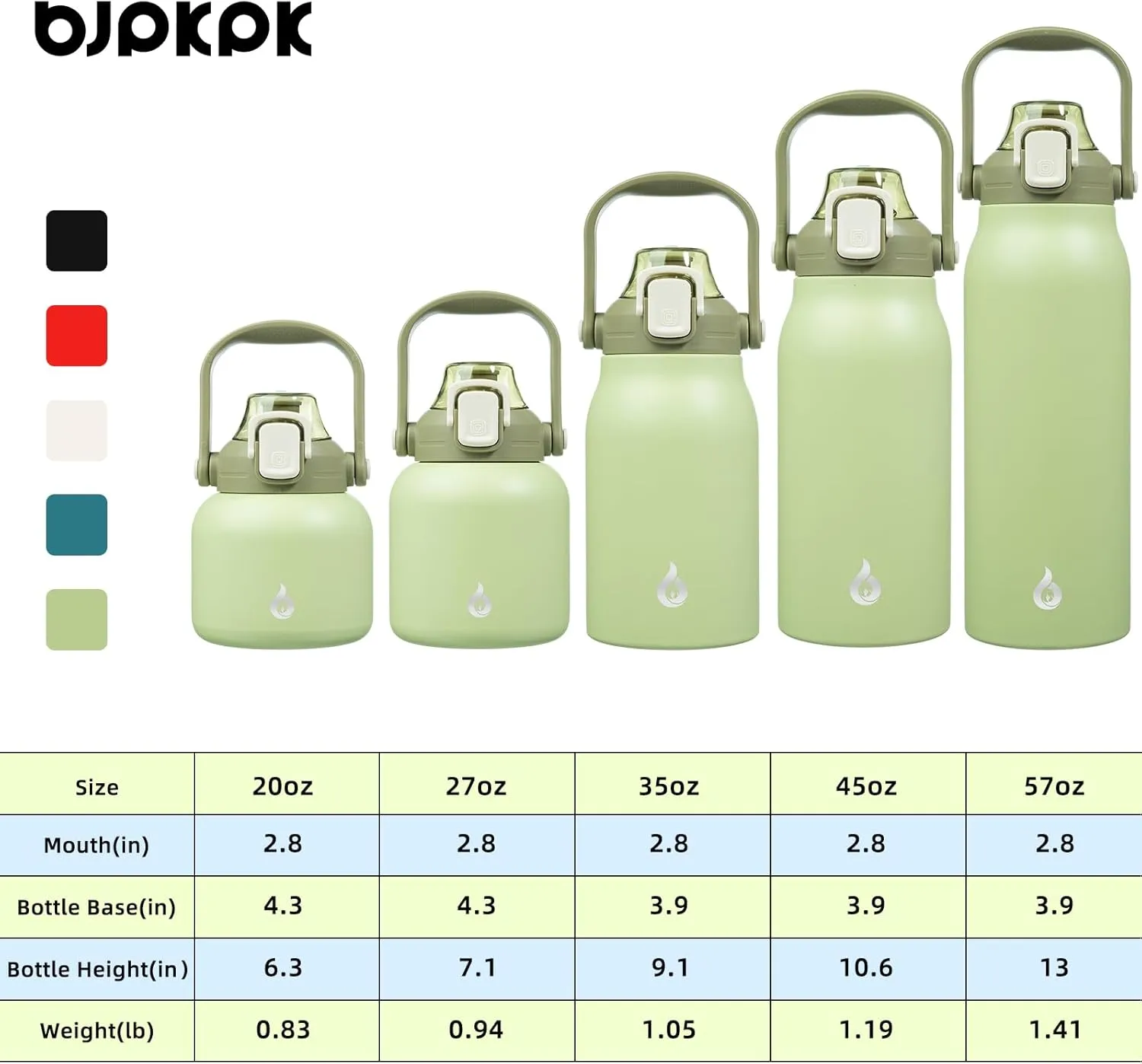 BJPKPK Insulated Water Bottles with Straw, 27 oz Cute Water Bottles with Handle, BPA Free Stainless Steel Metal Thermos, Easy Carry Thermos for Men & Women, Light Green