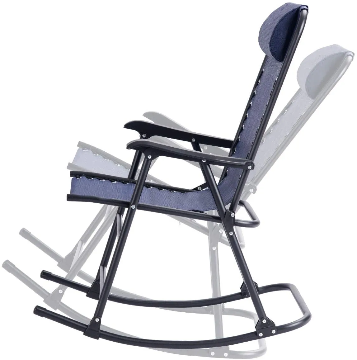 Black Metal Outdoor Rocking Chair with Headrest
