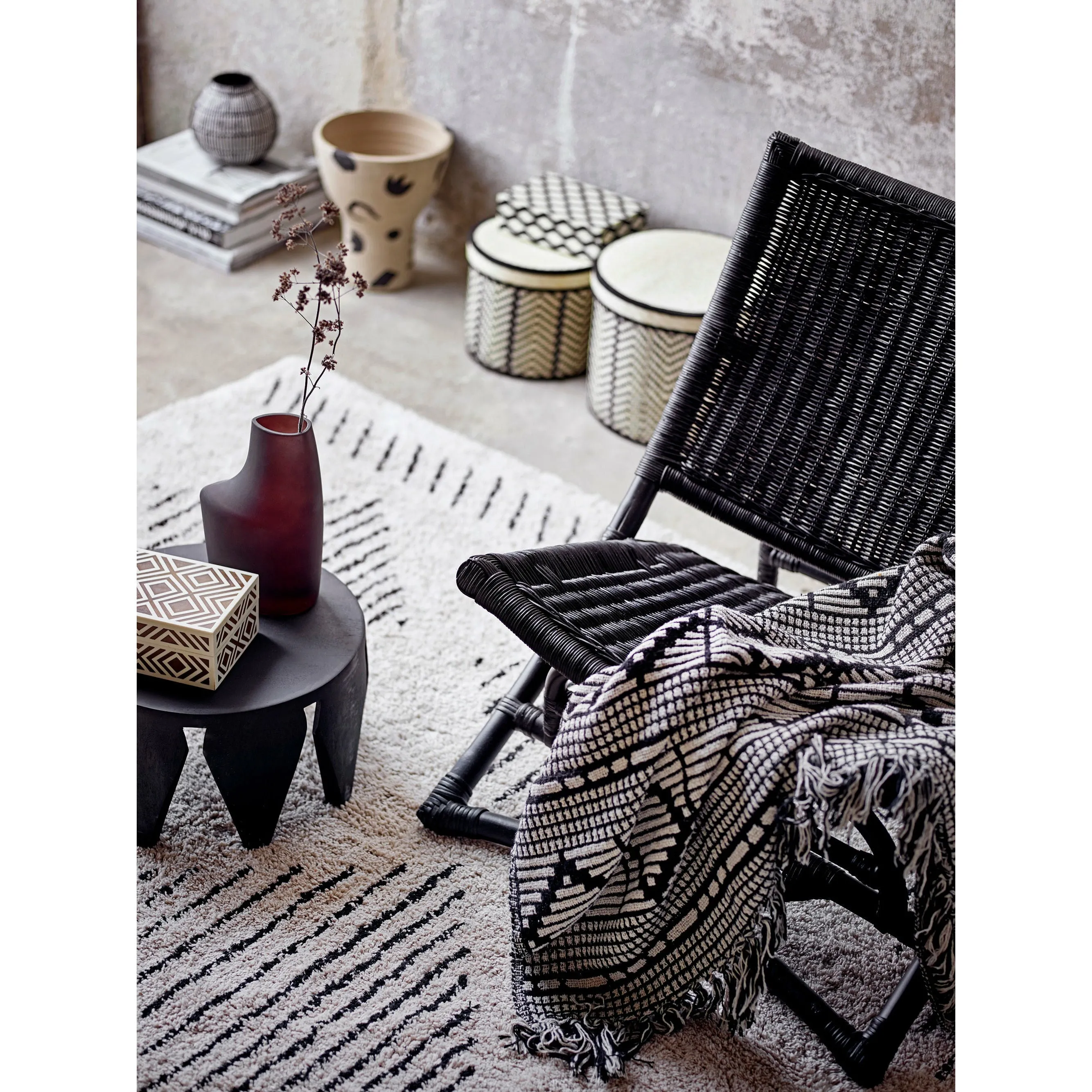 Bloomingville Baz Lounge Chair, Black, Rattan