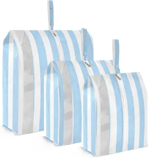 Blue and White Stripes Travel Storage Bag with Lanyard - Portable Lightweight Classified Storage Bag with Zipper, Dust and Waterproof Travel Packing Cube for Suitcase,3 Pieces
