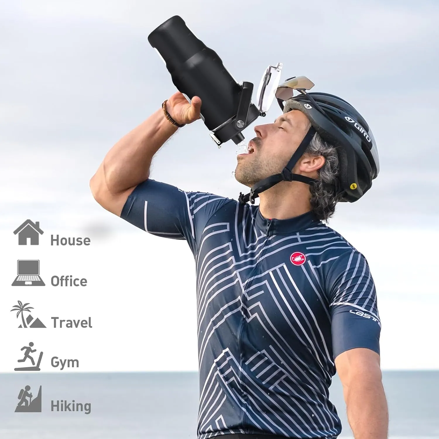 BLUEGO 32oz Glass Water Bottle with Handle and Straw|Leakproof Sports Glass Bottle with Time Marker and Silicone Sleeve|Glass Drinking Bottle for Travel, Gym, Workout, Black