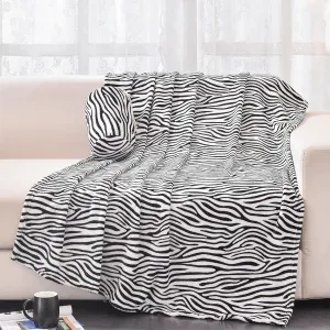 BNuitland Zebra Print Fleece Flannel Twin Size Blanket(60x80inch) with Storage pouch,300 GSM Double Sided Super Soft Bed Sofa Blanket for Adults, Black and White Lightweight Fuzzy Home Decor